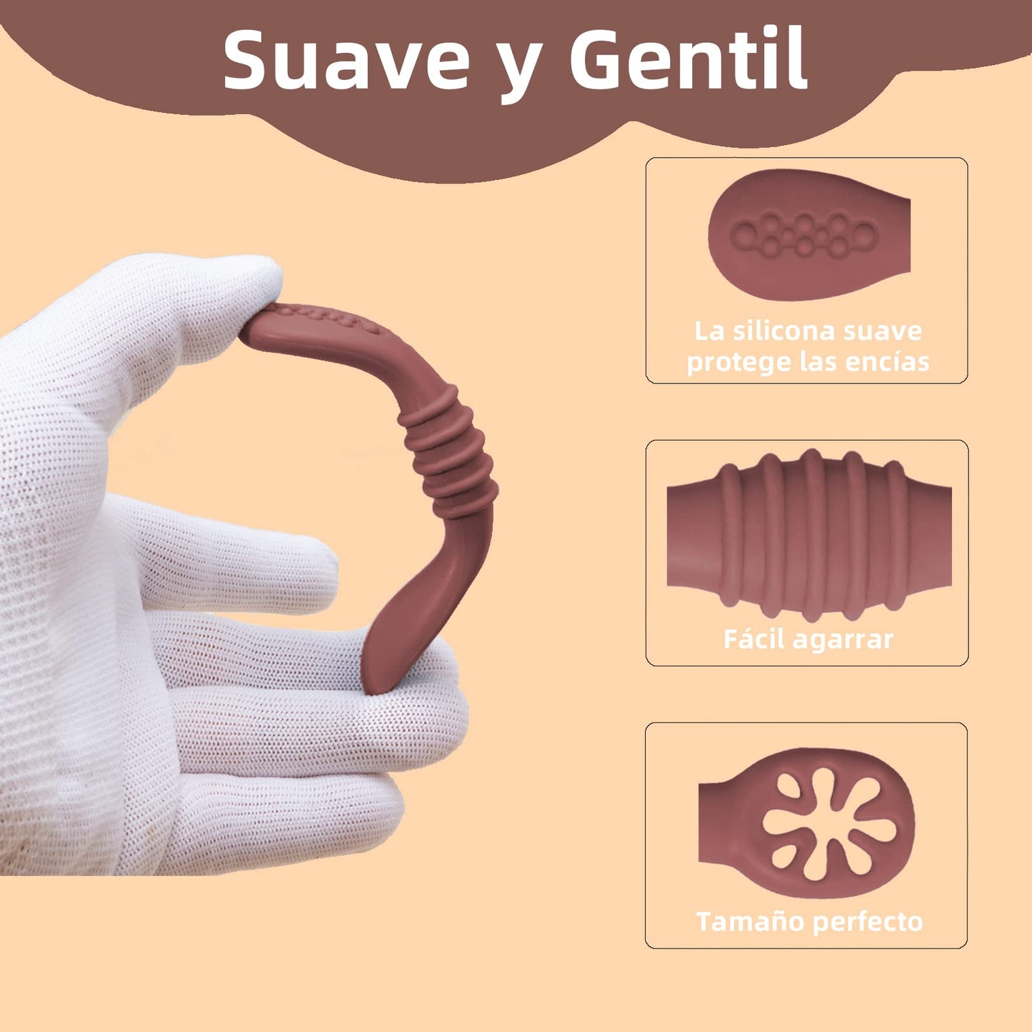 LEIDSANY Cucharas para bebe, cucharas de silicio para dietas de entrenamiento, silicona suave no contiene BPA, ejerce hábitos alimenticios independientes, aptos para bebe de todas etapas(Marrón)