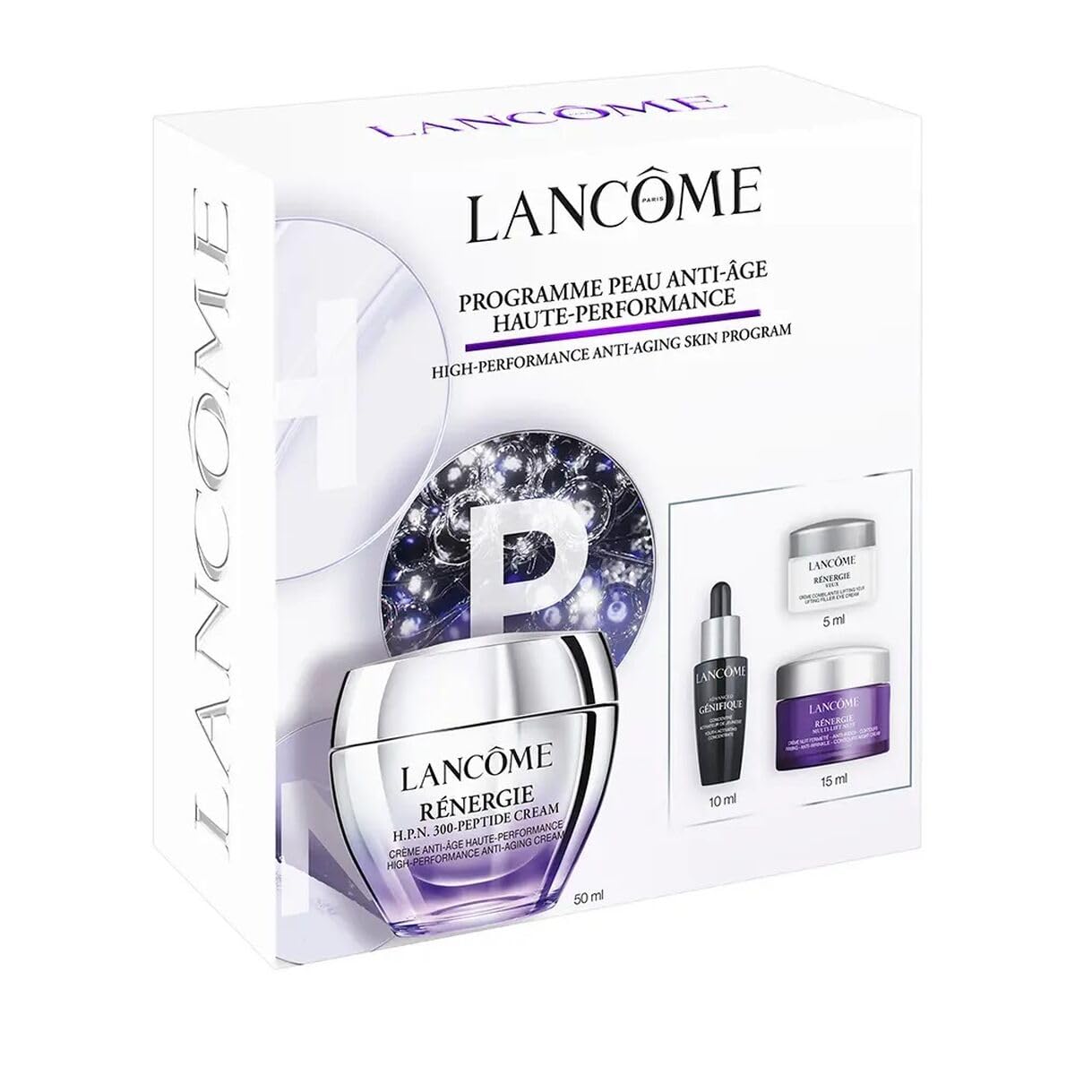 Lancôme, Rénergie, Set de Regalo, Crema de Rostro Rénergie H.P.N. 300 Peptide 50 ml + Crema Rénergie Para Contorno de Ojos 5 ml + Suero Advanced Génifique 10 ml + Crema de Noche Rénergie Multi-Lift 15 ml, 4 Piezas