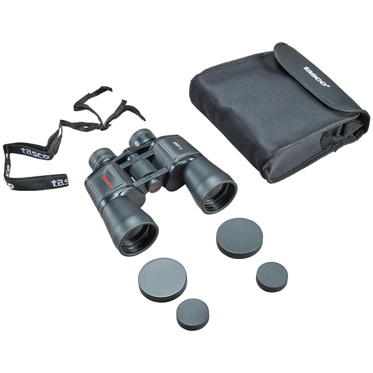Tasco Binoculares Essential 12x50 mm Porro, Negro, Largo Alance. Prismático Adaptable a Trípode, Cristal BAK-7 Incluye Funda