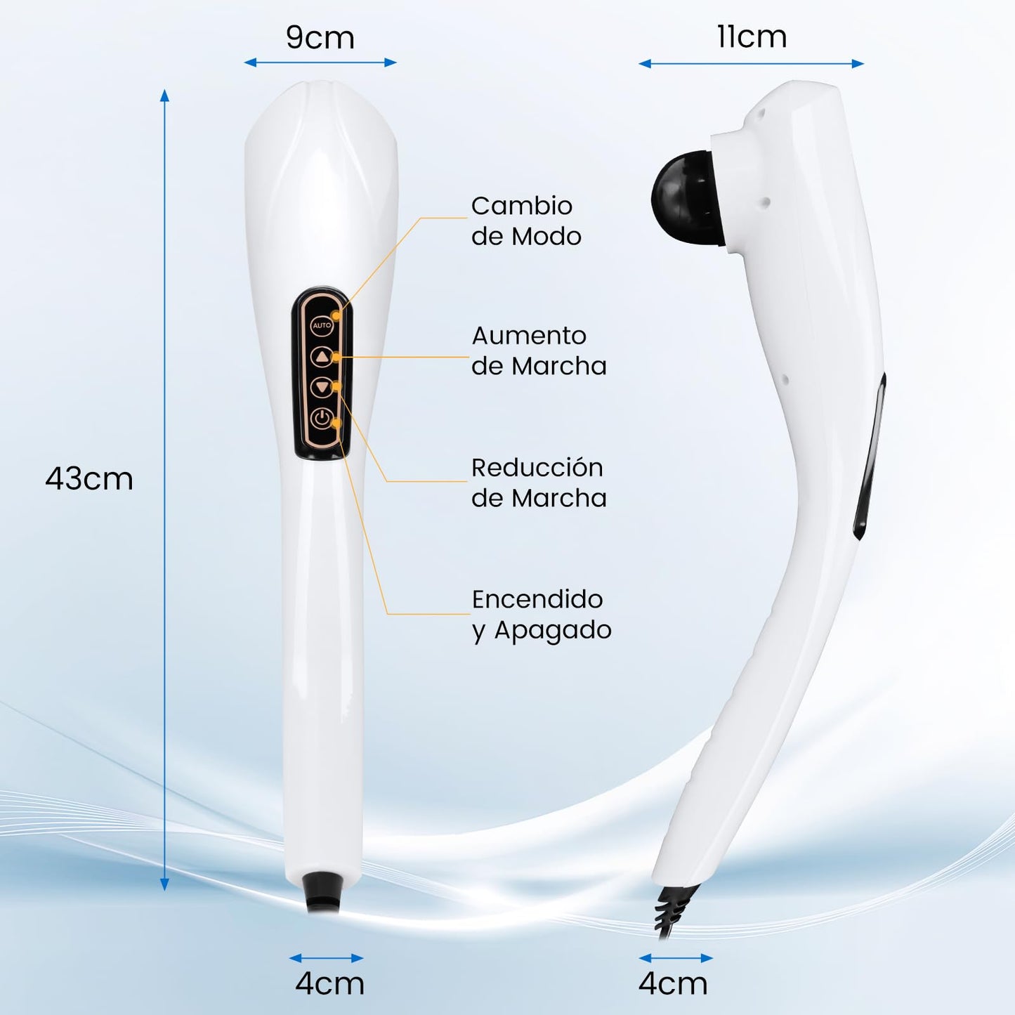 Masajeador de Espalda,Masajeador Electrico para Alivio del Dolor Muscular,Masajeadores de Mano con Diseño Ergonómico,10 Modos,12 Velocidades y 6 Cabezales de Masaje,Masaje para Espalda,Pierna y Cuello