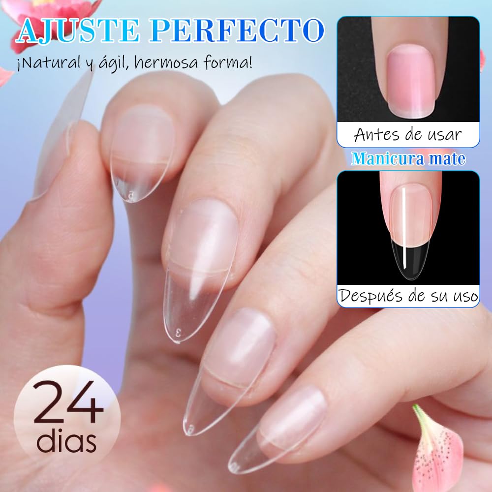 BSOON 480 Pcs Half Matte Short Full Cover Nail Tips False Fake Clear Acrylic Press on Nails for DIY Nail Extension and Salon Use (polvo negro)