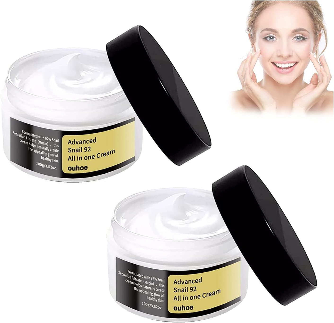 Fórmula Avanzada de Crema Hidratante de Mucina de Caracol para Mujeres - Hidratante Facial Diario 100g (2 Frascos)