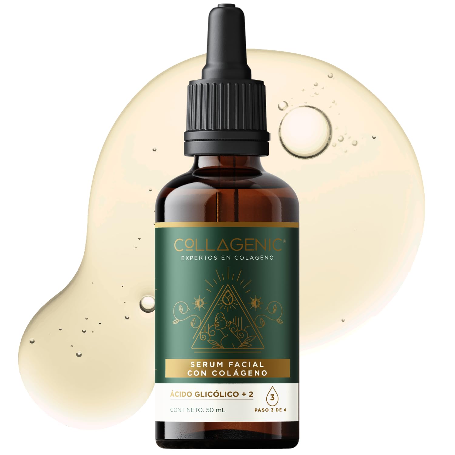 Collagenic | Serum Peeling Facial 2 en 1| Acido glicólico y Colágeno Hidrolizado 50 ml | Serum Facial facial y cuello| Suero facial y contorno de ojos con peeling facial