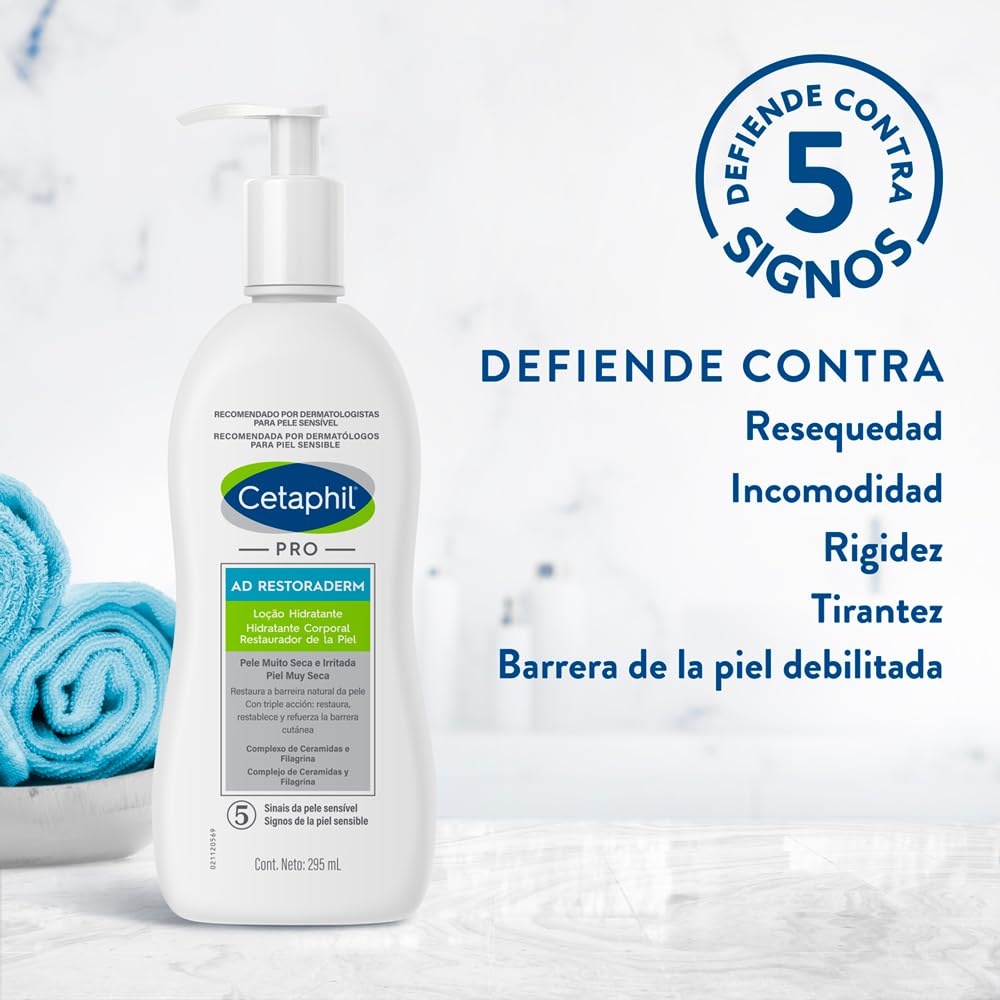 CETAPHIL PRO AD Restoraderm Hidrtante 1 pz 295 ml Restaura, Restablece y Refuerza la Barrera Cutánea Recomendada por Dermatólogos para Piel Sensible