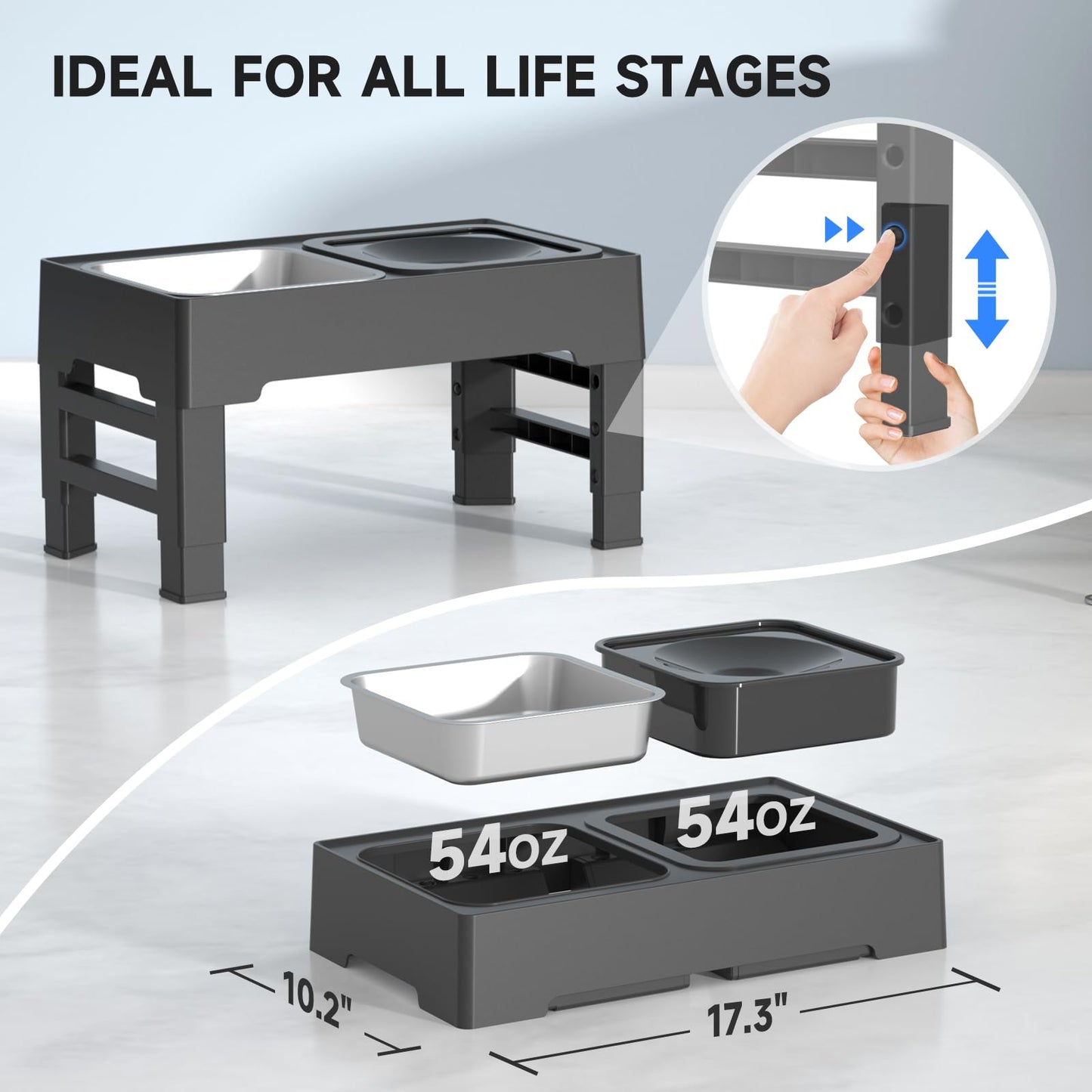 ELS PET - Cuencos elevados para perros, cuencos elevados ajustables con tazón de agua para perros sin derrames y tazón de acero inoxidable/alimentador lento, soporte para cuencos para perros pequeños,