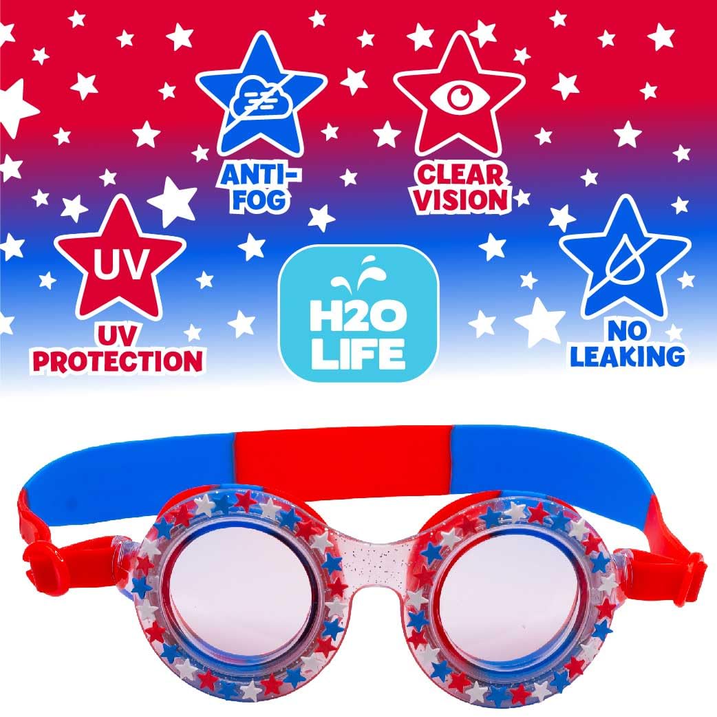 H2O Life - Antiparras de natación para niños y niñas, divertida protección para la vista (estrellas de la bandera de Estados Unidos, tamaño único)