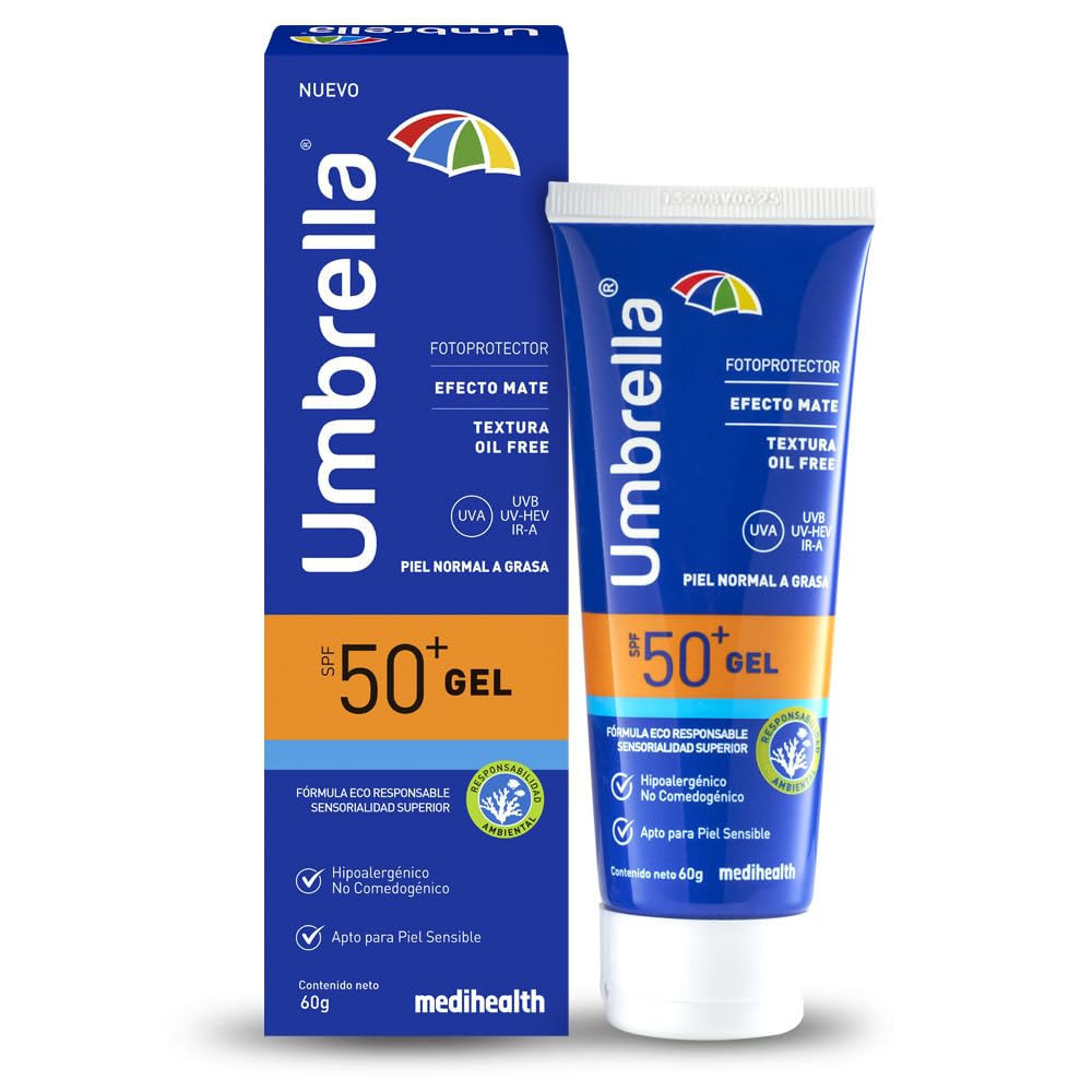 Umbrella Gel SPF 50+ | Protector solar | Para Piel Normal y Grasa | Filtros UVA/UVB de Amplio Espectro | Tubo con 60