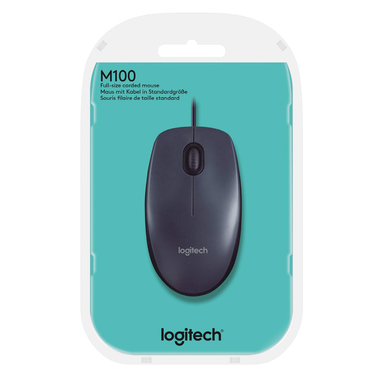 Logitech M100 Mouse con Cable USB, 3 Botones, Seguimiento Óptico, 1000 DPI, Ambidiestro, Compatible con PC, Mac, Laptop - Negro