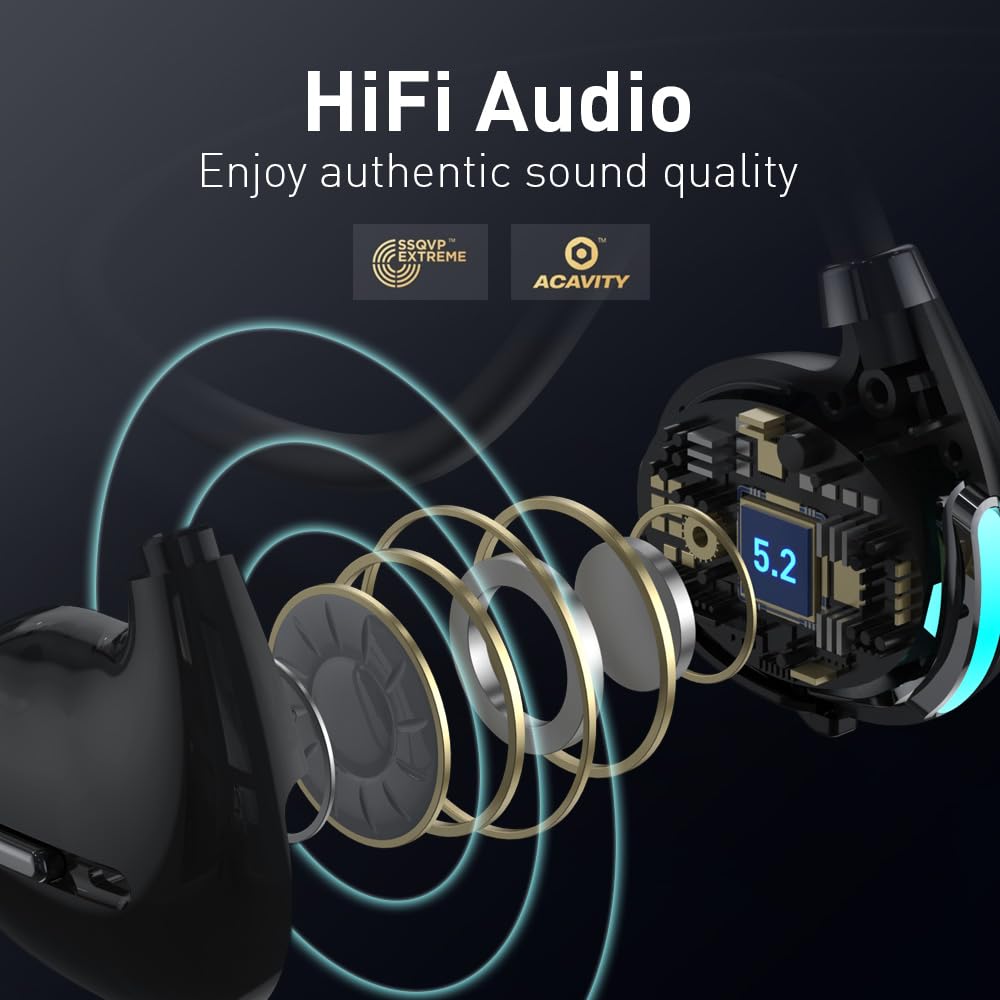 Auriculares Inalámbricos IHAO Luz Destello Diseño Oído Abierto para Deportes