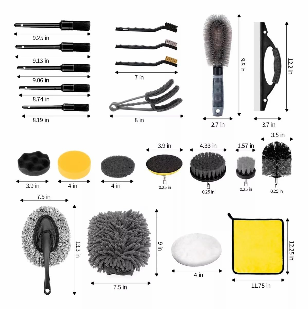 Blina LAMGOA【23 Piezas】 Juego de Cepillos para Limpieza de Coches,Kit de Lavado para Interior,Cepillo de Limpieza para Las Ruedas,Kit Profesional de Cuidado de Auto