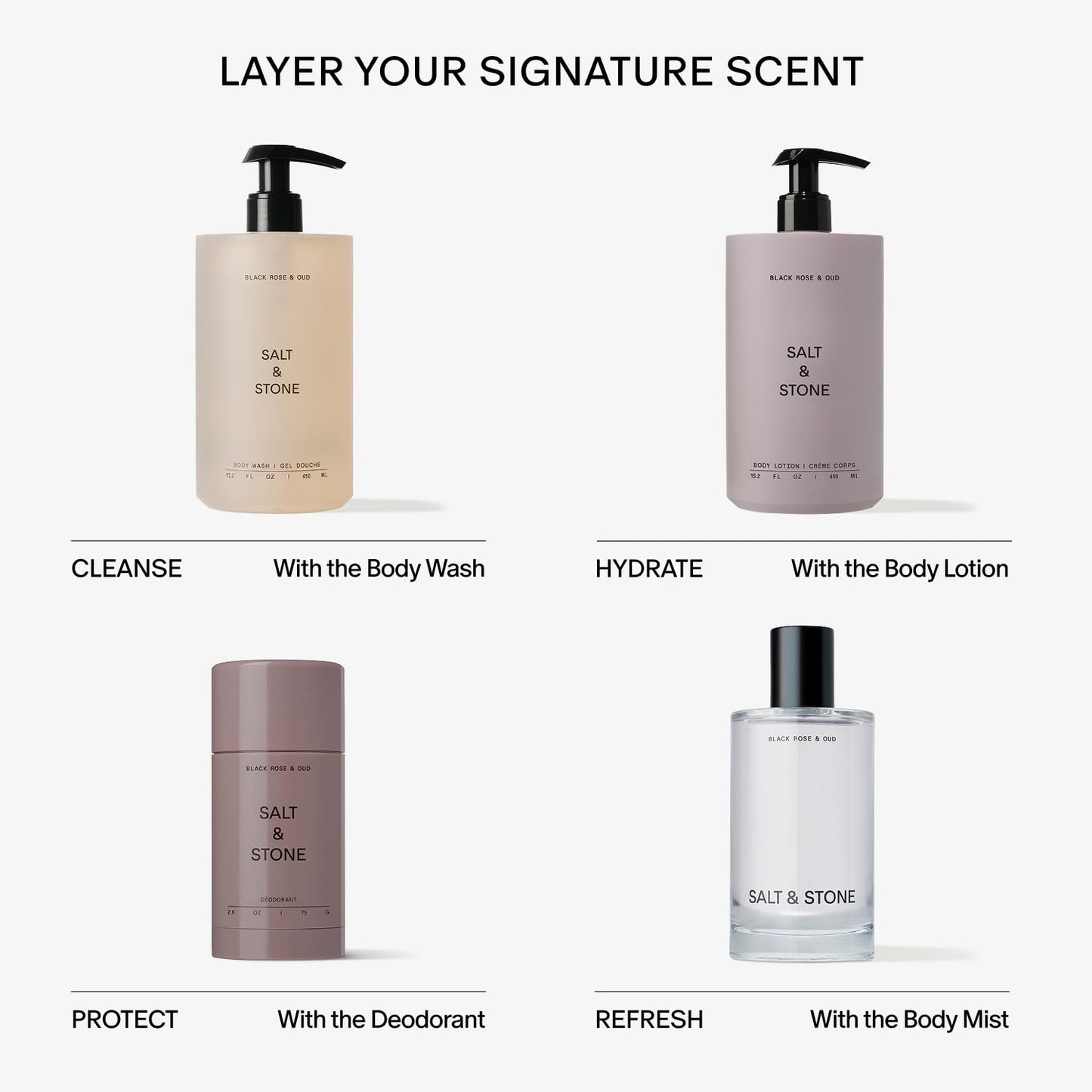 Salt & Stone- Gel de baño con antioxidantes para una hidratación profunda | Para mujeres y hombres, sin sulfatos, parabenos ni colorantes, Leavi