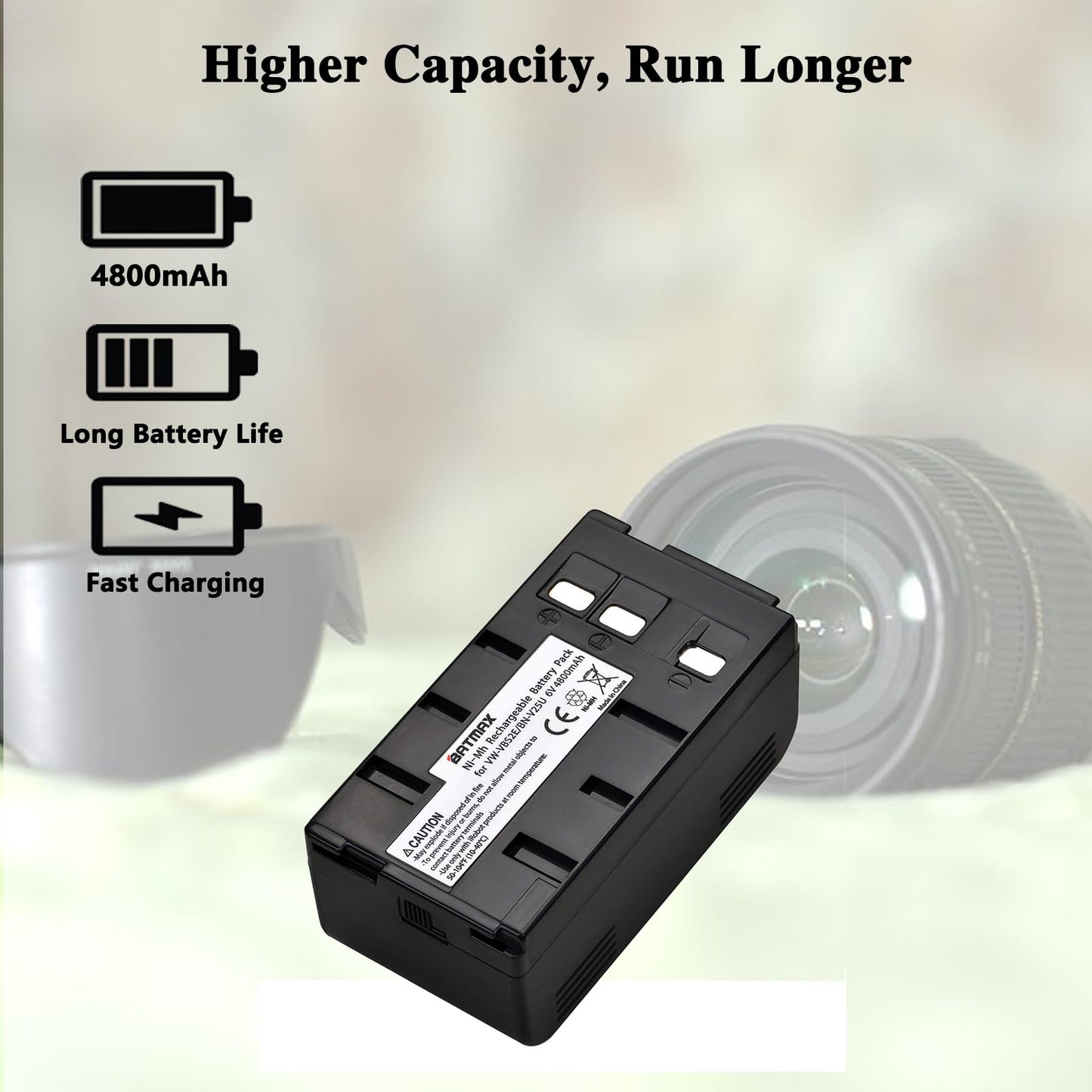 Batmax 4800mAh BN-V25U Battery for JVC BN-V10U, BN-V11U, BN-V12U, BN-V14U, BN-V15, BN-V18U, BN-V22U, BN-V24U, BN-V25U PANASONIC PV-BP15 PV-BP17 Cameras