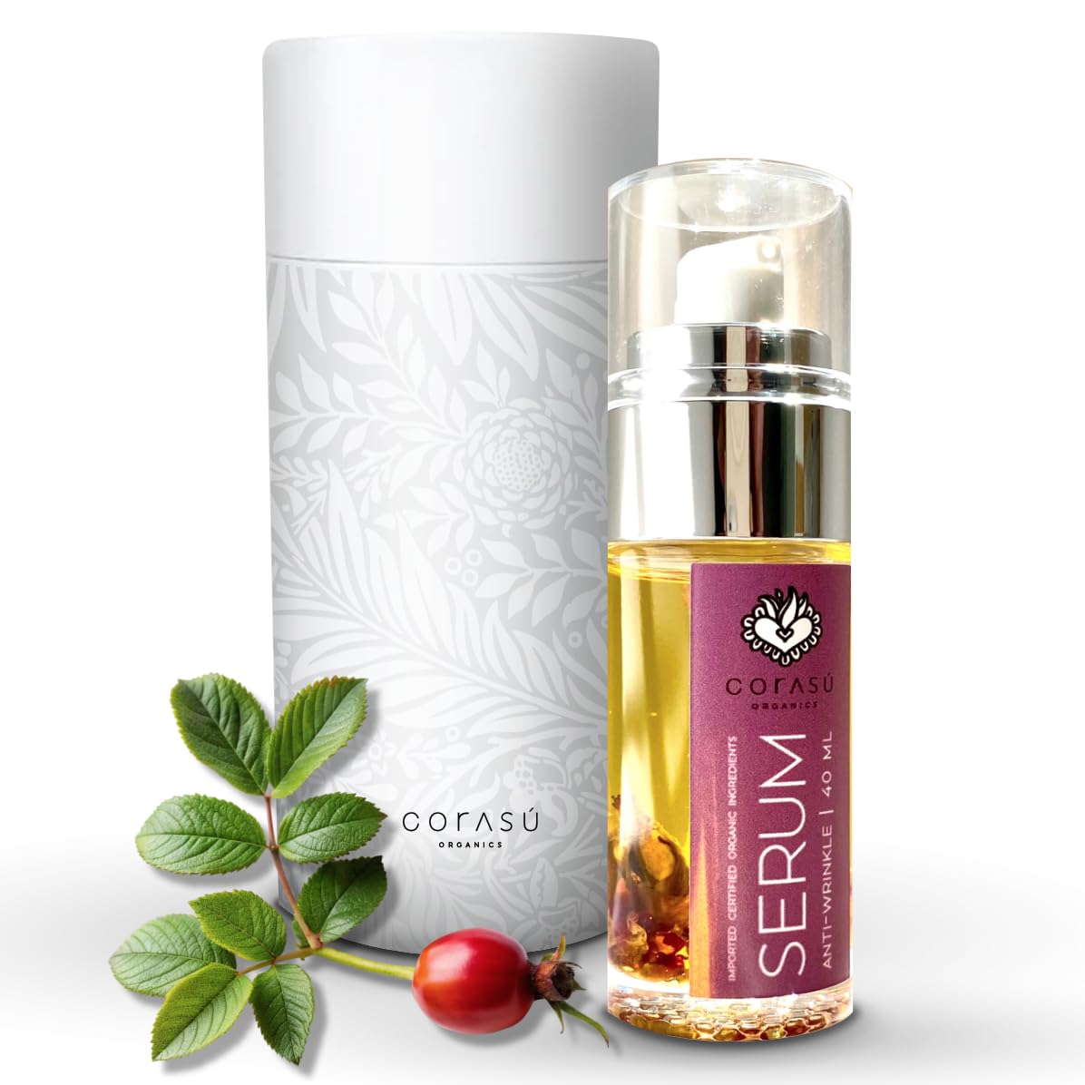 CORASÚ SÉRUM facial antiarrugas 40ml | 100% NATURAL | ORGÁNICO | Con rosa mosqueta, helicriso (la flor de la eterna juventud) y extractos vegetales antioxidantes y regenerantes | NO deja sensación grasosa | Piel SEDOSA y RADIANTE | NUTRE. REGENERA. SUAVIZ