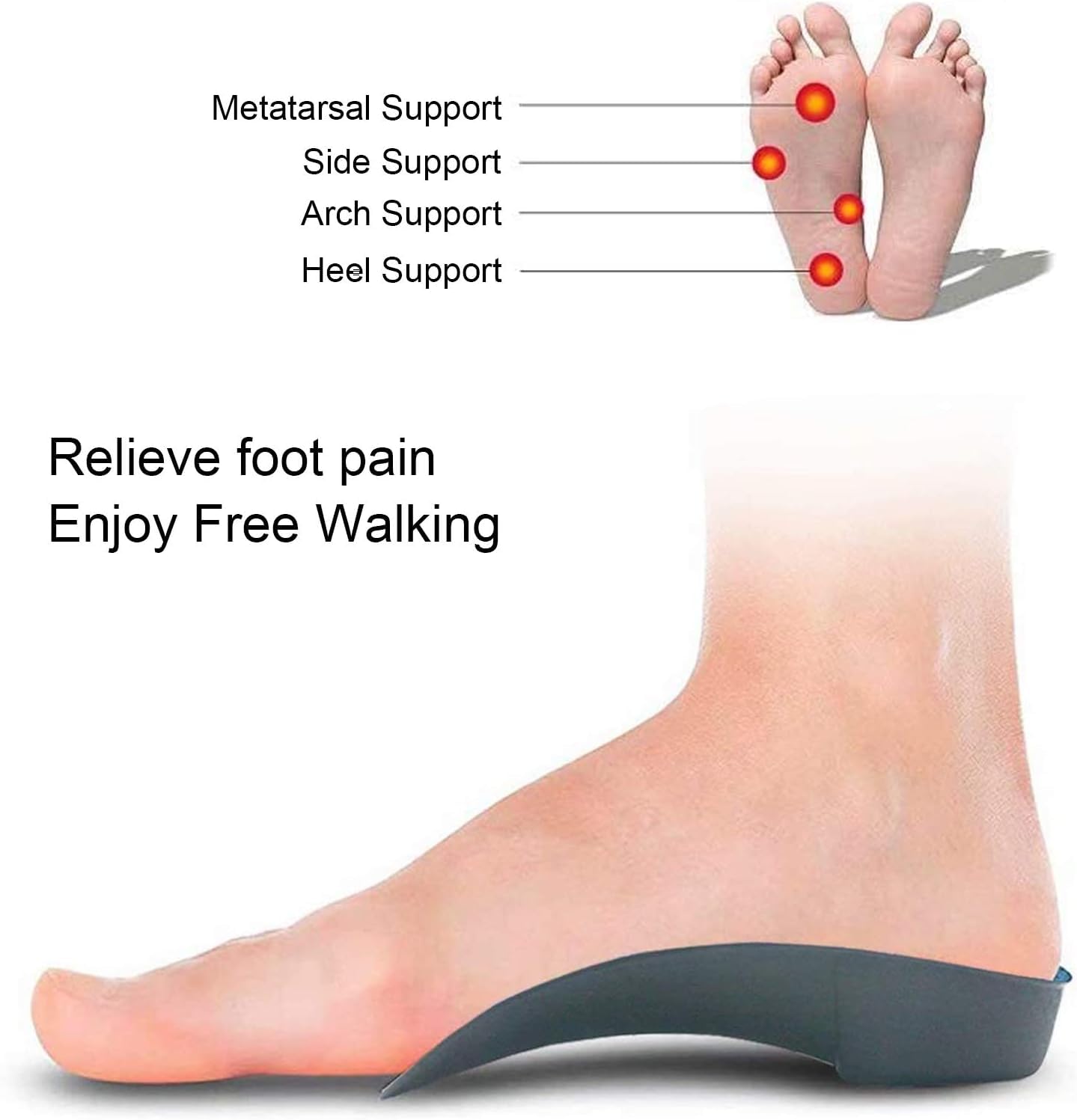 Insertos ortopédicos de longitud 3/4, plantillas de soporte de arco alto para sobrepronación, fascitis plantar, pies planos, insertos de zapatos para caminar, correr hombres y mujeres
