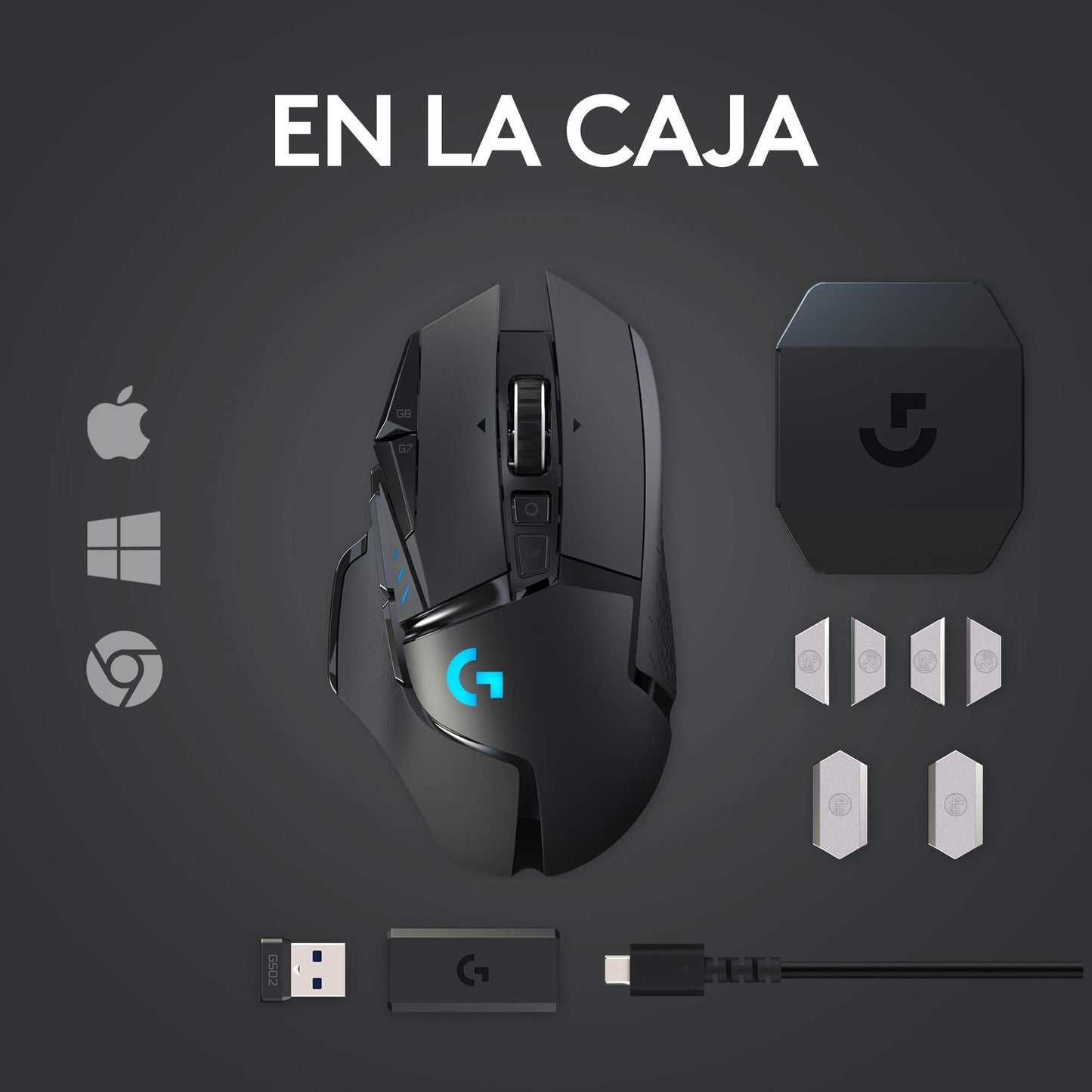 Logitech G502 LIGHTSPEED Mouse Gaming Inalámbrico, HERO 25K, 25,600 DPI, RGB, Peso Reducido, 11 Botones Programables, Batería Larga Duración, POWERPLAY-compatibile, PC, Negro - Windows