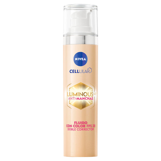 NIVEA Cellular LUMINOUS630 Anti-manchas Fluido Facial Aclarador de Piel FPS20 (40 ml) con un toque de color, Enriquecido Con Ácido Hialurónico y Vitamina E para una Piel Luminosa sin manchas por Edad, Solares u Hormonales