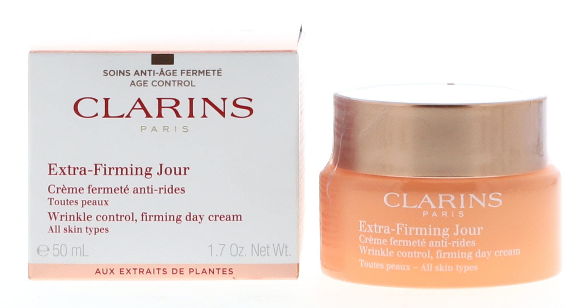 Clarins Crema de día para control de arrugas extra reafirmante para todo tipo de piel, 1.7 onzas