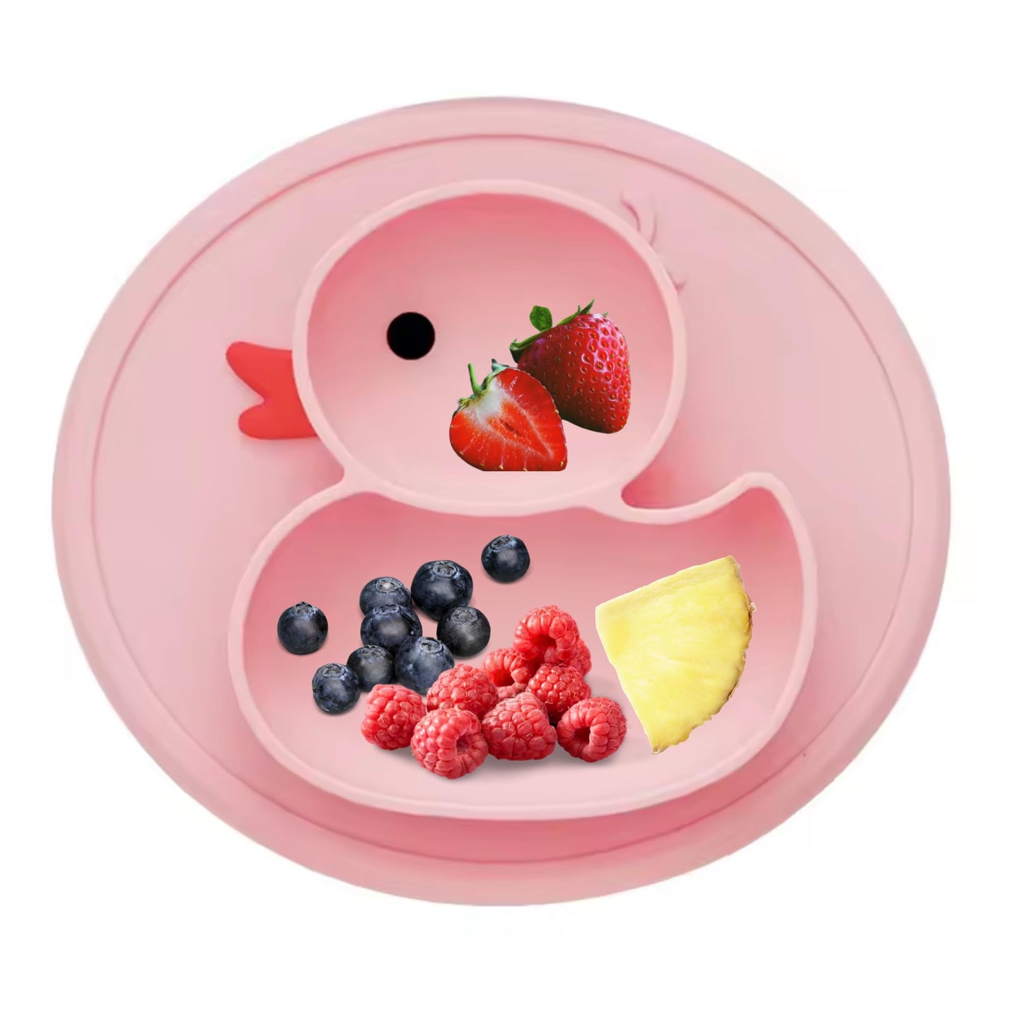 Plato de Patito para Bebé Antideslizante de Silicona con Divisiones - Ideal para Alimentación Complementaria