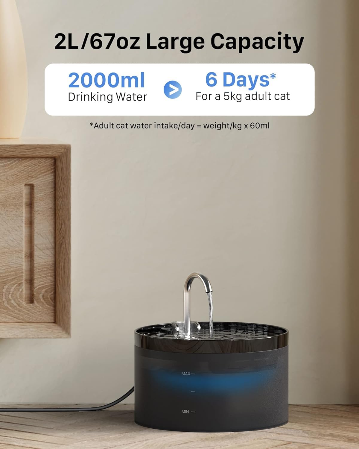 GIOTOHUN Fuente de Agua para Gato: Bebedero para Gato - 2L Fuente para Gato Súper Silenciosa Fuente para Gatos Bebedero -Negro Fuente para Gatos Bebedero para Múltiples Mascotas