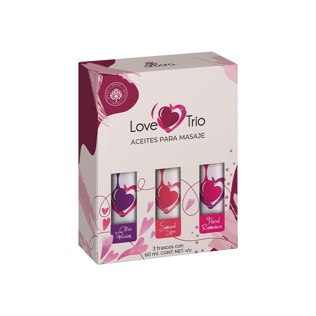 Aceites para Masaje Árbora LOVE TRIO Citrus Passion Floral Romance Sensual Spa Aromaterapia 90ml