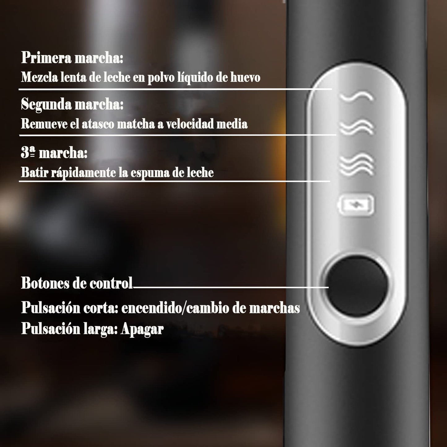 ANGECM8 Espumador de Leche eléctrico recargable por USB,3 velocidades con 3 batidor de acero inoxidable,Agitador electrico,Batidor electrico de mano para Café,Lattes,Capuccino,Chocolate Caliente