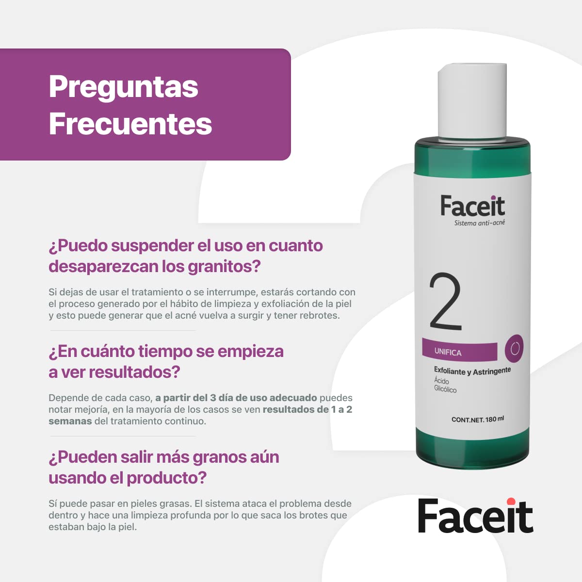 FACE.IT | Tónico Facial Ácido Glicólico, Aloe Vera I Tratamiento Anti Acné I Skin Care I Exfoliante Facial I Elimina las Impurezas | Unifica Textura de la Piel I PASO 2 Unifica I 180 ml