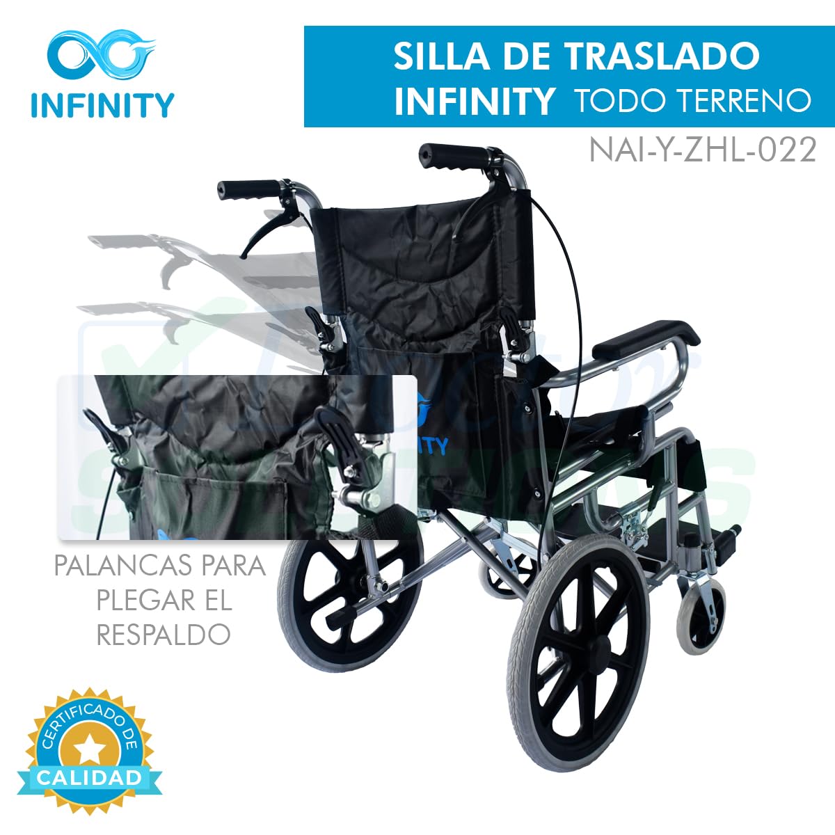 INFINITY | Silla de Ruedas de Traslado Plegable con Freno en Agarradera y Cinturón de Seguridad (ROJO)