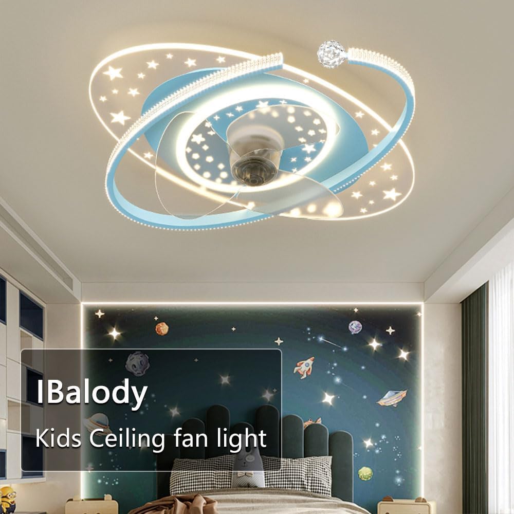 IBalody 48W LED Creative fan light interior 6 Speed Ventilador de techo con luz Habitación para niños Mute Fan Lighting Stepless Regulable Luz de techo con fan boy girl room