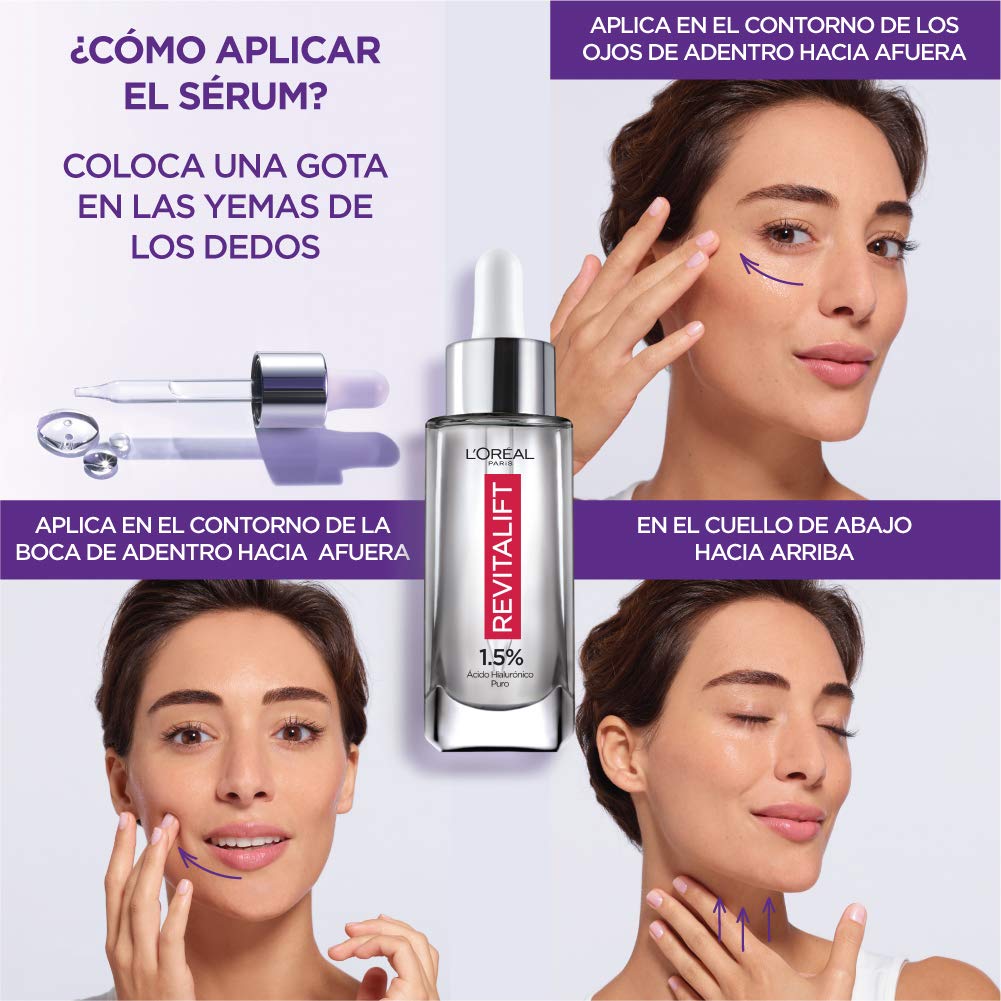 L'Oréal Paris Kit con Serum Facial, Crema de día, Crema de noche y Crema de Ojos, Revitalift Ácido Hialurónico + Gel Limpiador Facial Revitalift Ácido Hialurónico, 150 ml