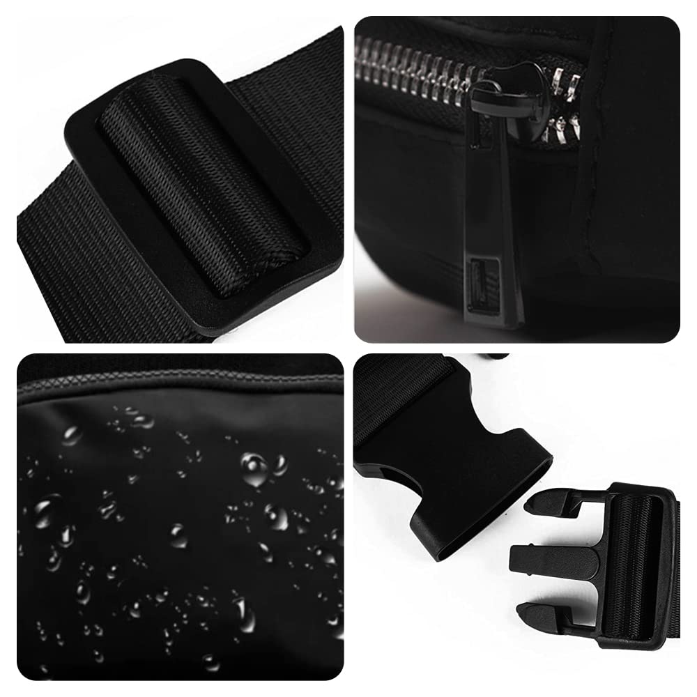 Cangurera Deportiva, Riñoneras Deportiva con Tela Impermeable de Amplia Capacidad, Bolsas de Crossbody Cinturón de Viaje de Seguridad para Pasaporte, Efectivo y Tarjetas,Cinturón Ajustable (Negro)