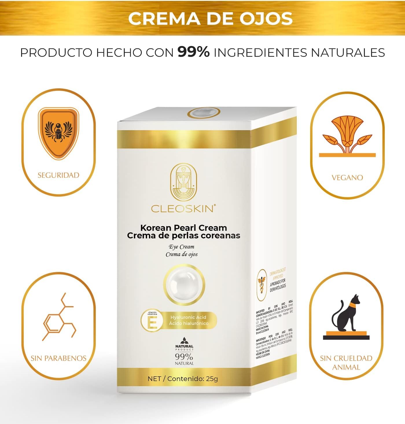 CLEOSKIN Crema contorno de ojos de Perlas Coreanas, elimina ojeras, iguala el tono de la piel, reafirmante, hidratante, skincare coreano, Belleza (1, 1, unidad)
