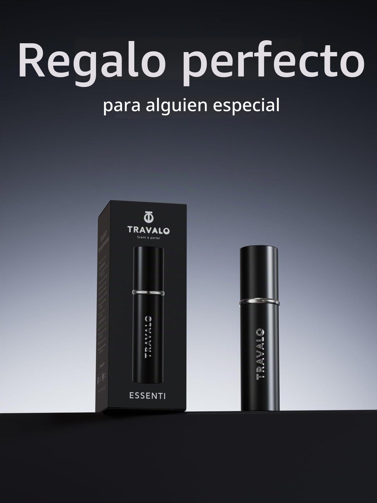 Atomizador de perfume recargable, botella de perfume con relleno inferior, mini dispensador de colonia, tamaño de viaje, pulverizador portátil para mujeres y hombres, regalo (ESSENTI, negro)