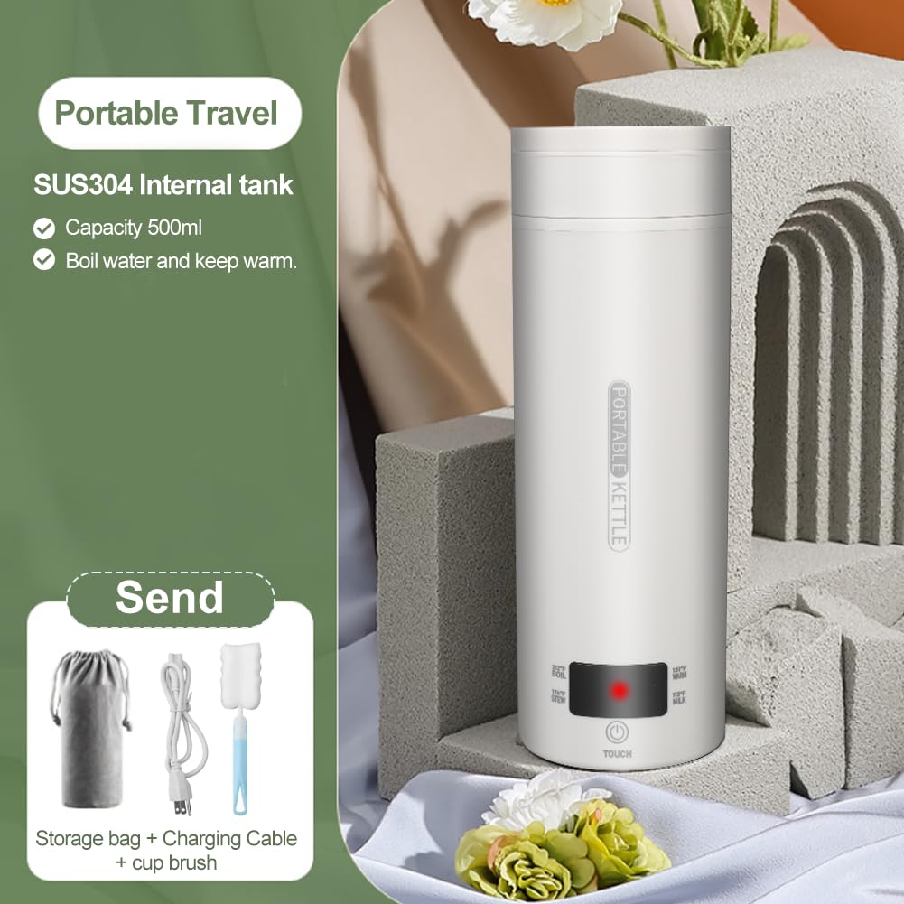Haofy Hervidor de Agua Electrico Portatil, Pequeño Calentador Agua, Tea Maker Travel Kettle con 4 Preajustes Variables Caldera de Agua Caliente Personal de 500 Ml Enchufe de EE. UU. 120 V(Sellado)