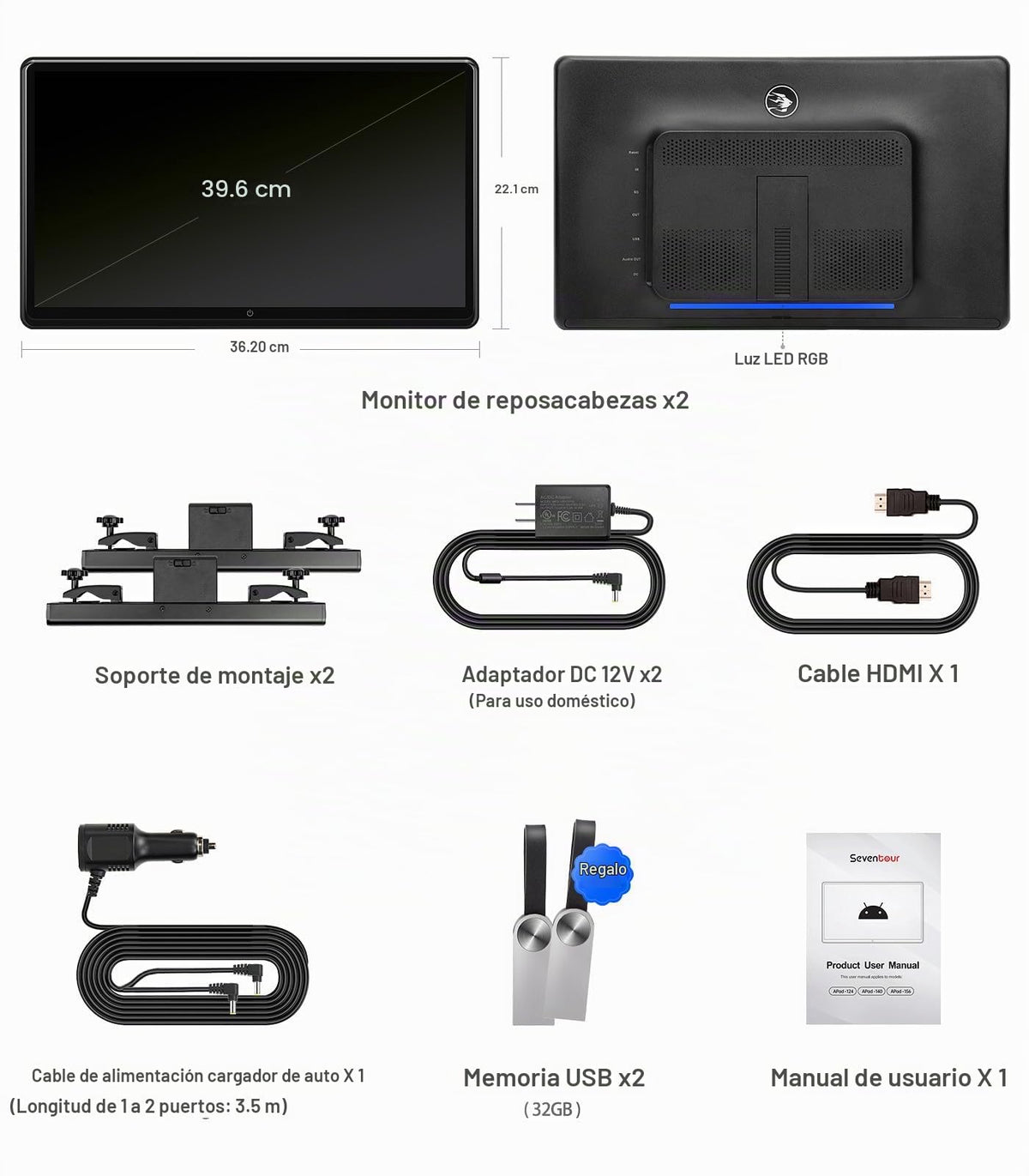Monitor TV para Coche Android de 15.6 Pulgadas Pantalla Táctil 4K Asientos Traseros Compatible Enlace Inalámbrico de Teléfono