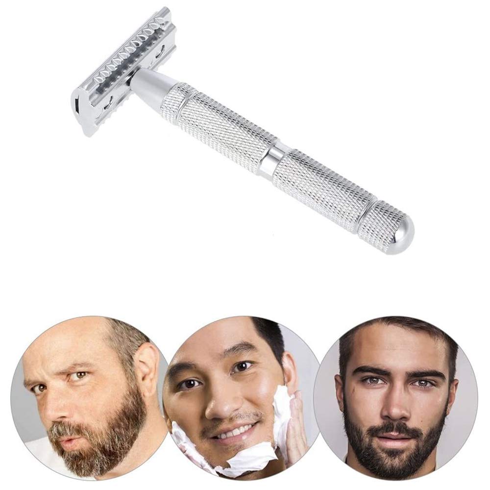 Walory Acero Inoxidable - Maquinilla de Afeitar de Seguridad de Acero Inoxidable, Maquinilla de Afeitar de Doble Filo Tradicional para Hombres, Maquinilla de Afeitar Manual para Barba, Herramienta de