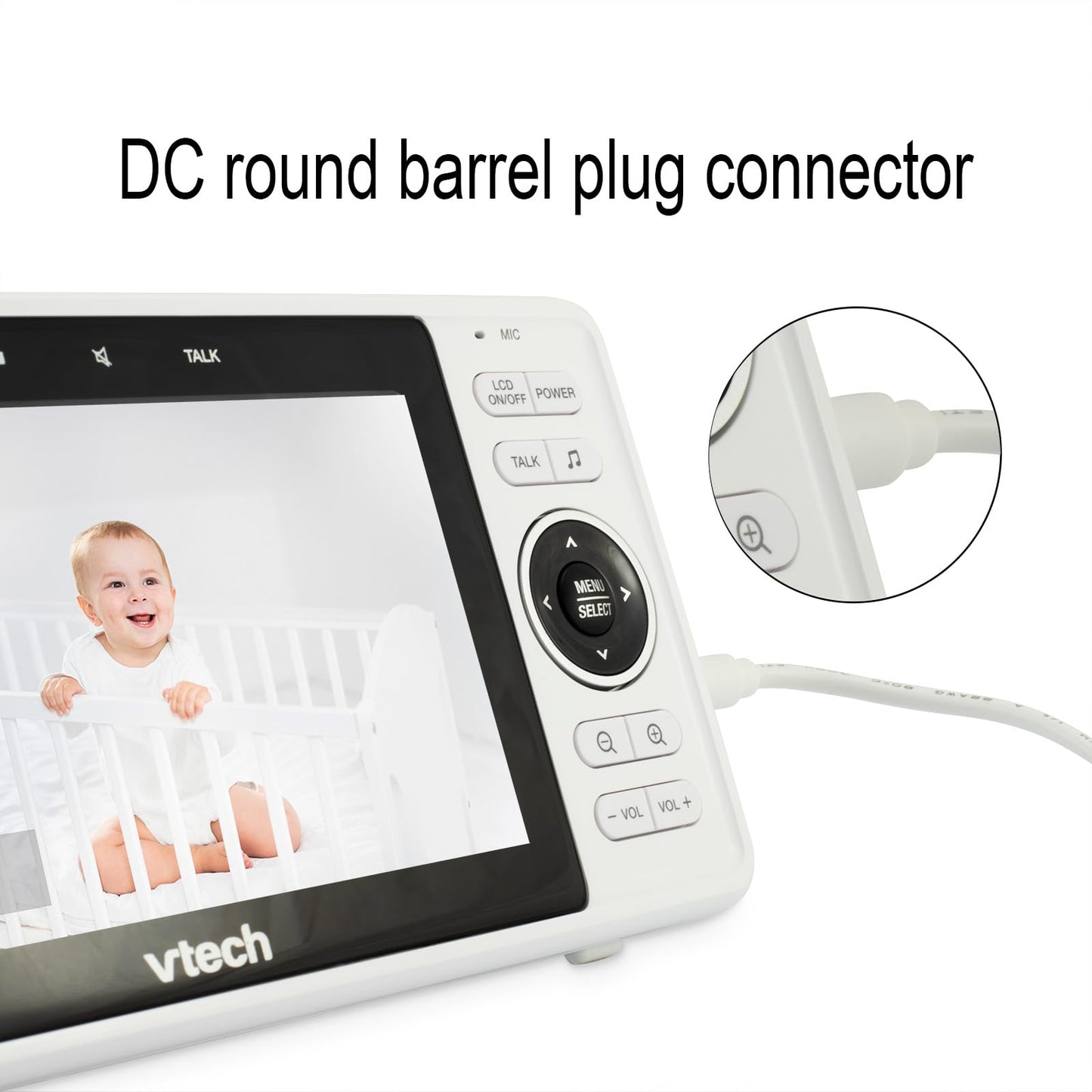 LEFXMOPHY - Cable de alimentación para monitor de bebé VTech VM901 VM919HD VM919-2HD VM819 VM819-2 de poliuretano para visualización de mano (no para unidad de bebé Cam) repuesto 5V blanco cargador UL Aadpter con cable de 5 pies