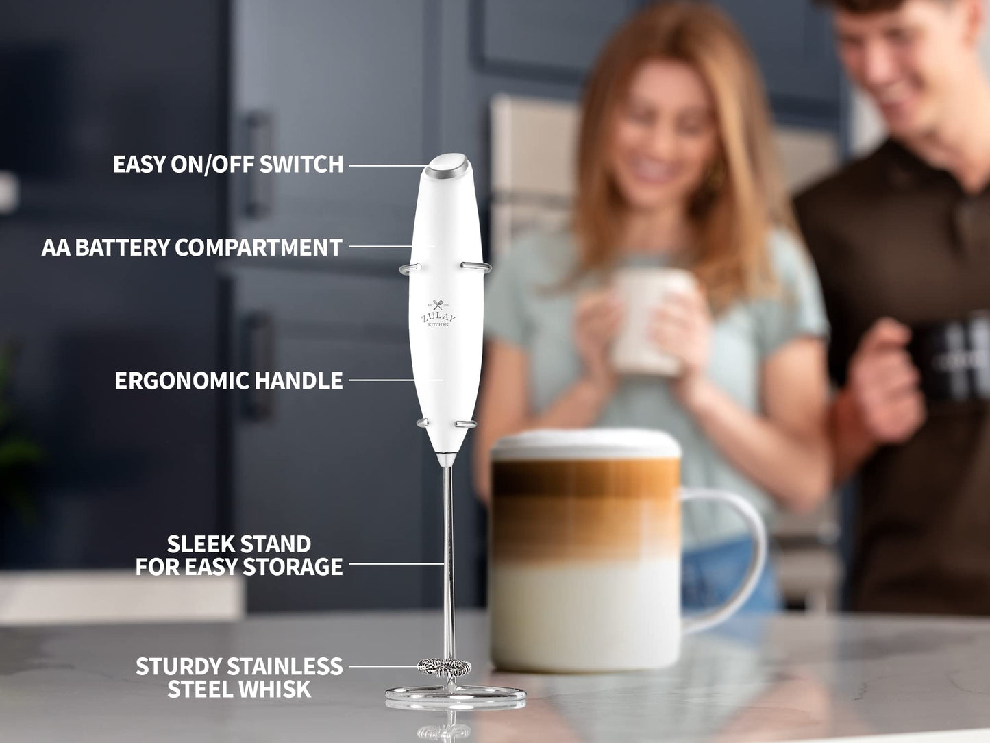 Juego de Espumador de Leche Zulay Blanco Completo para Café y Lattes