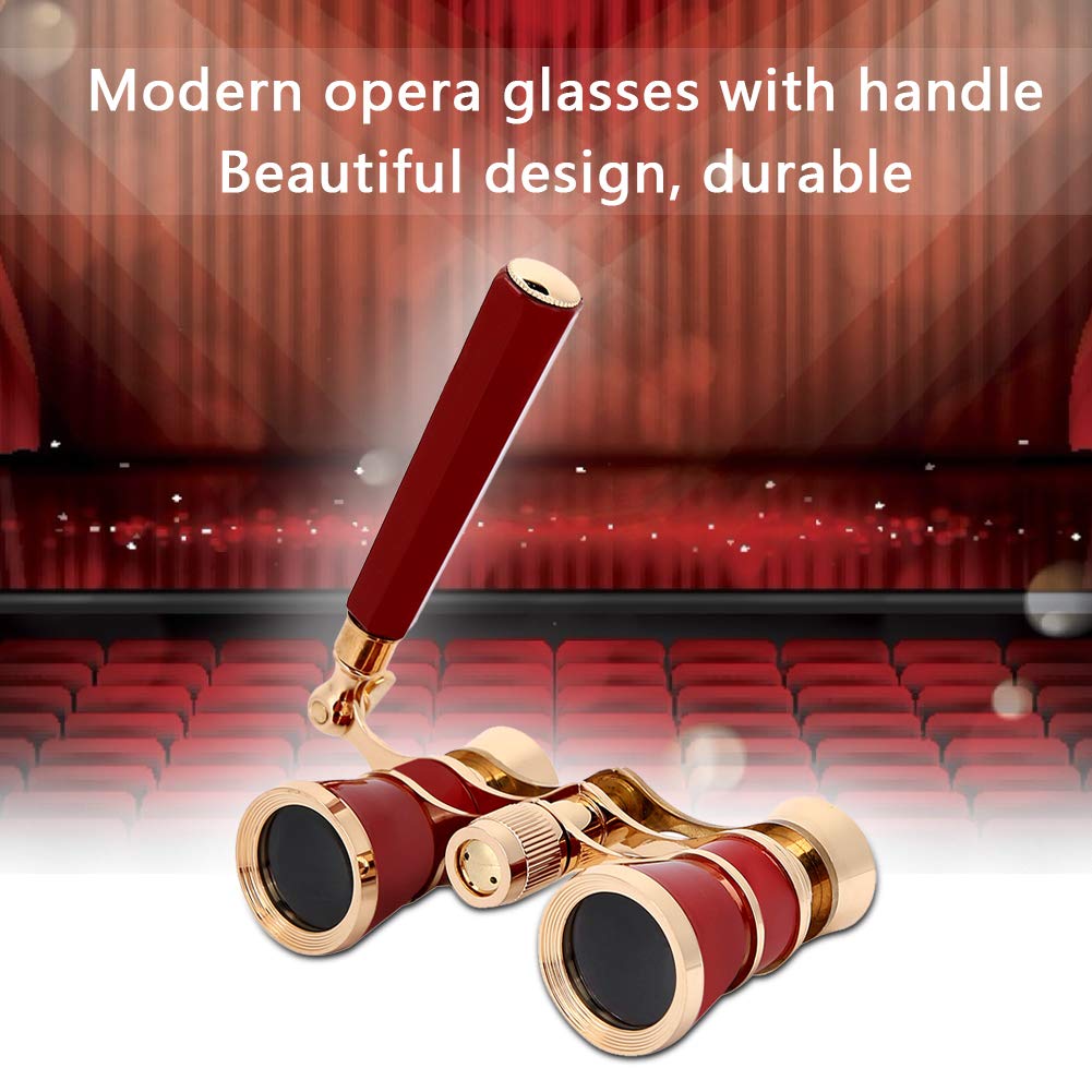 Fosa Binoculares, telescopio Binocular portátil de Aumento 3X Opera con Lente óptica de 25 mm, Campo de visión de 105 m/1000 m, Limpieza de Lentes, Regalos para Teatro, Mujeres, niñas, niños(Rojo)