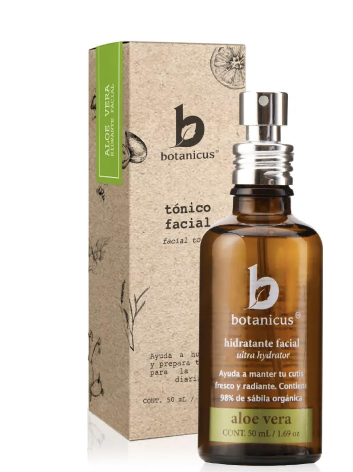 Tónico Facial Piel Grasa 50 ml - BOTANICUS - 98% Aloe Vera Orgánica | Controla Brillos, Cierra Poros y Calma la Piel | Astringente Natural con Aceite Esencial de Árbol de Té