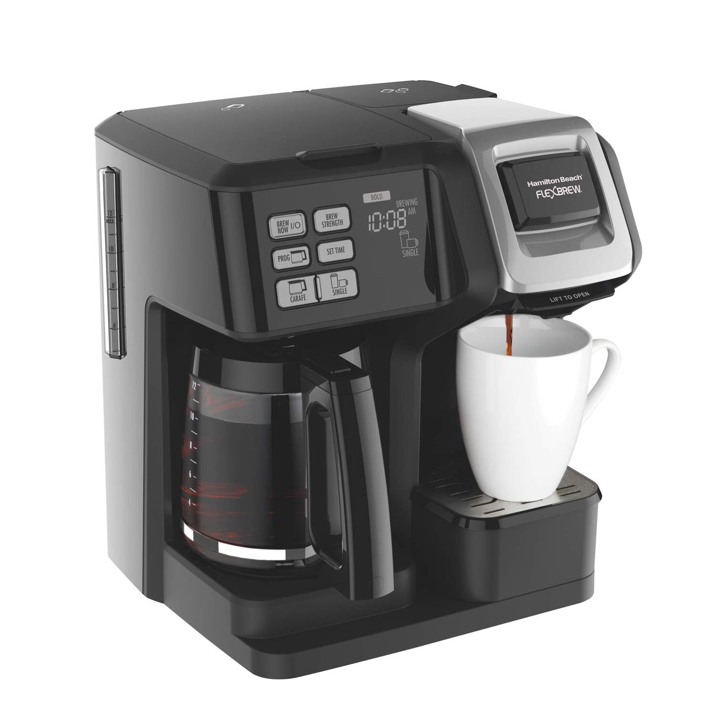 Hamilton Beach Cafetera Trío FlexBrew, con 2 Opciones de Café, Negra (49976), 12 tazas