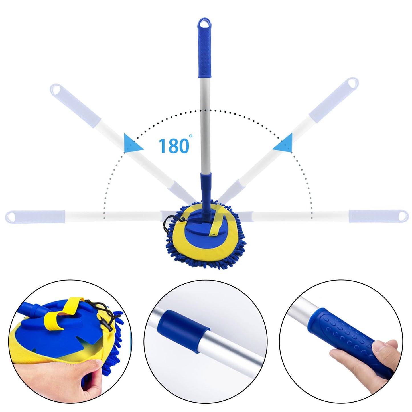 Bonieset Chenilla Microfibra Cepillo para Polvo de Lavado de Coche con Mango Largo, Kit de Limpieza de Coche Incluye Cepillo de Lavado de Coche, Cabezales de fregona, Toalla, Plumero de ventilación