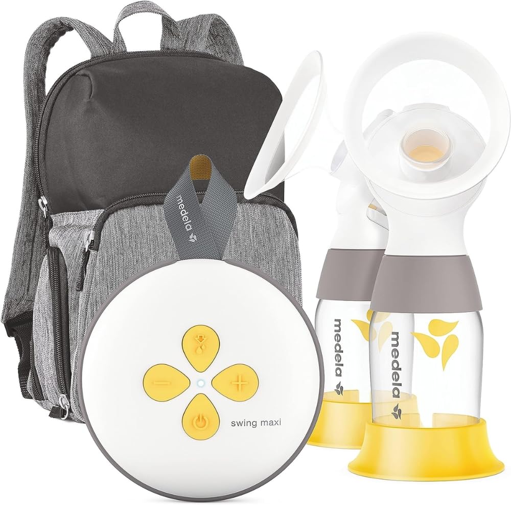 MEDELA Extractor de Leche Eléctrico Doble Swing Maxi, Sacaleches, Muy Silencioso y Ligero, Batería Incluida, Carga por Puerto USB, Blanco