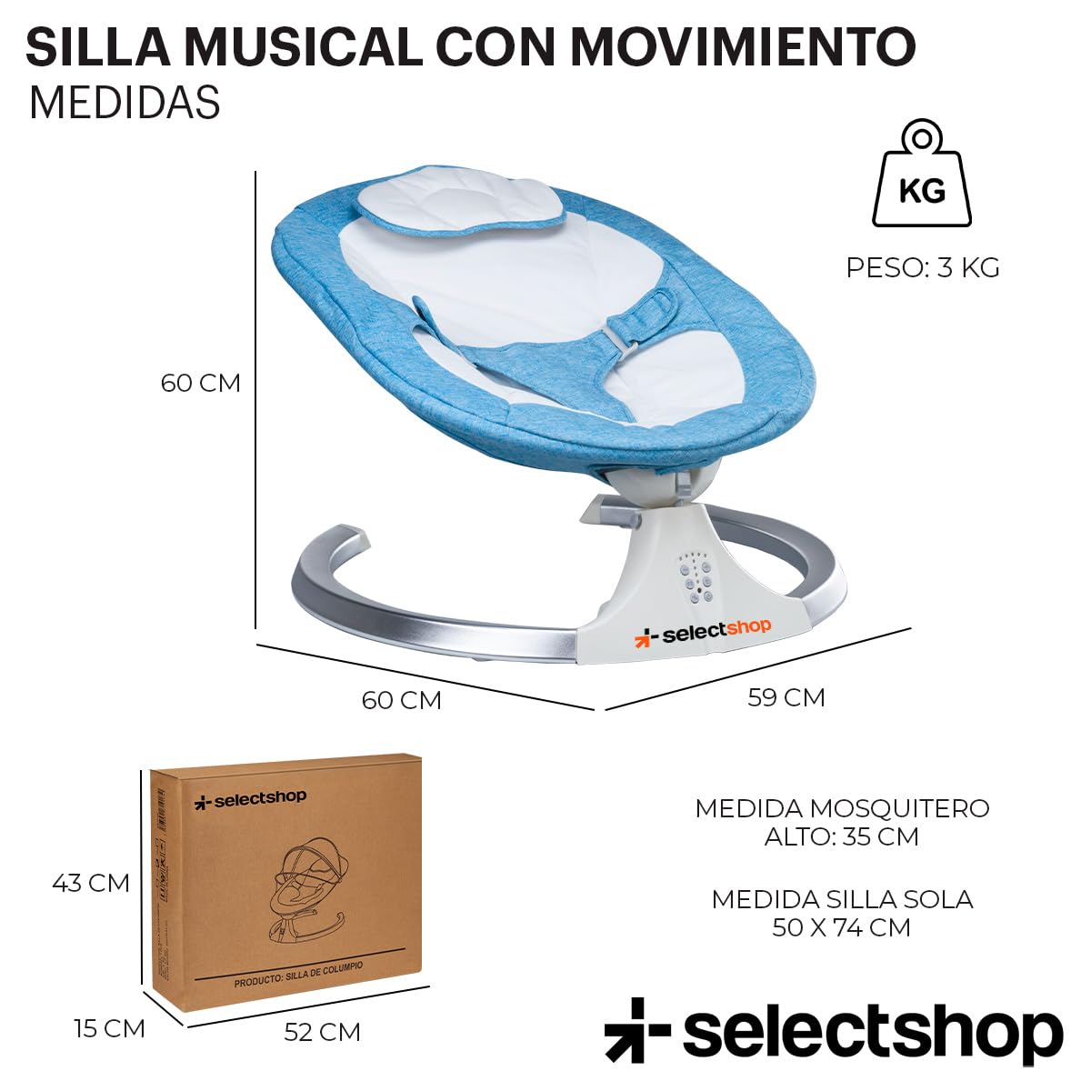 Mecedora Eléctrica SELECTSHOP Azul Multifuncional para Bebé