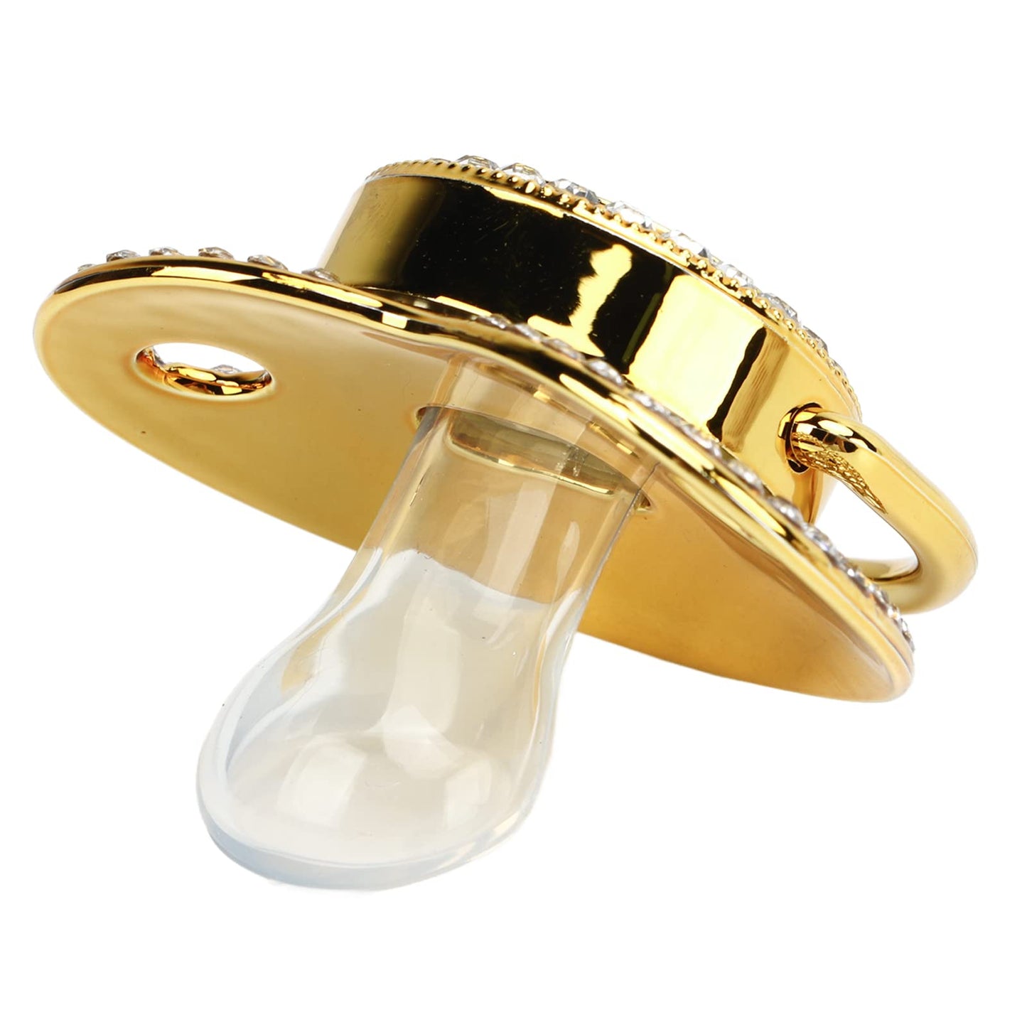 Juego Chupete Personalizado Silicona Dorado con Clip y Cubierta Antipolvo para Recién Nacido Letra E