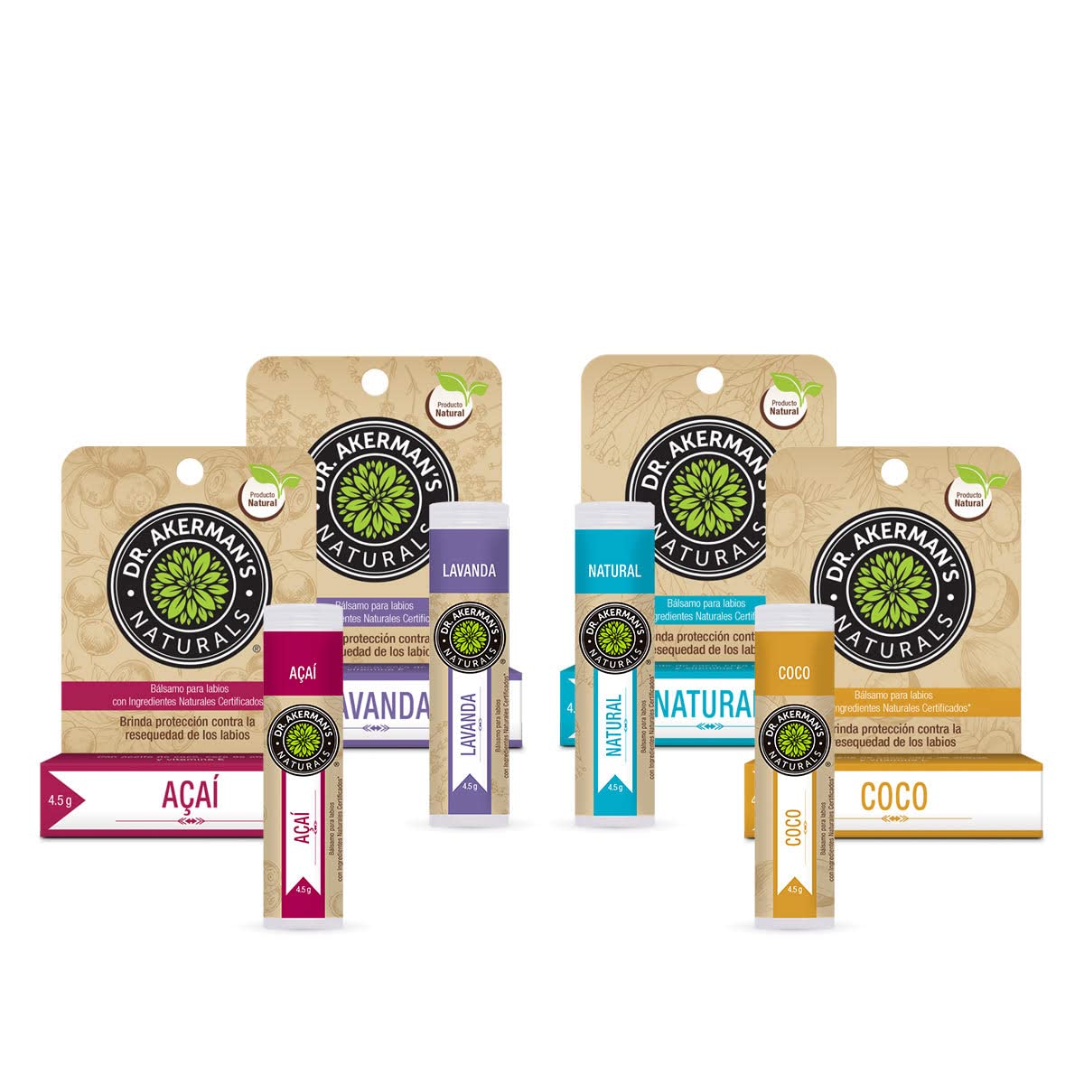 Bálsamo Labial Natural Humectante Protección para Labios Dr. Akerman´s Natural (Mixto 4-Pack)
