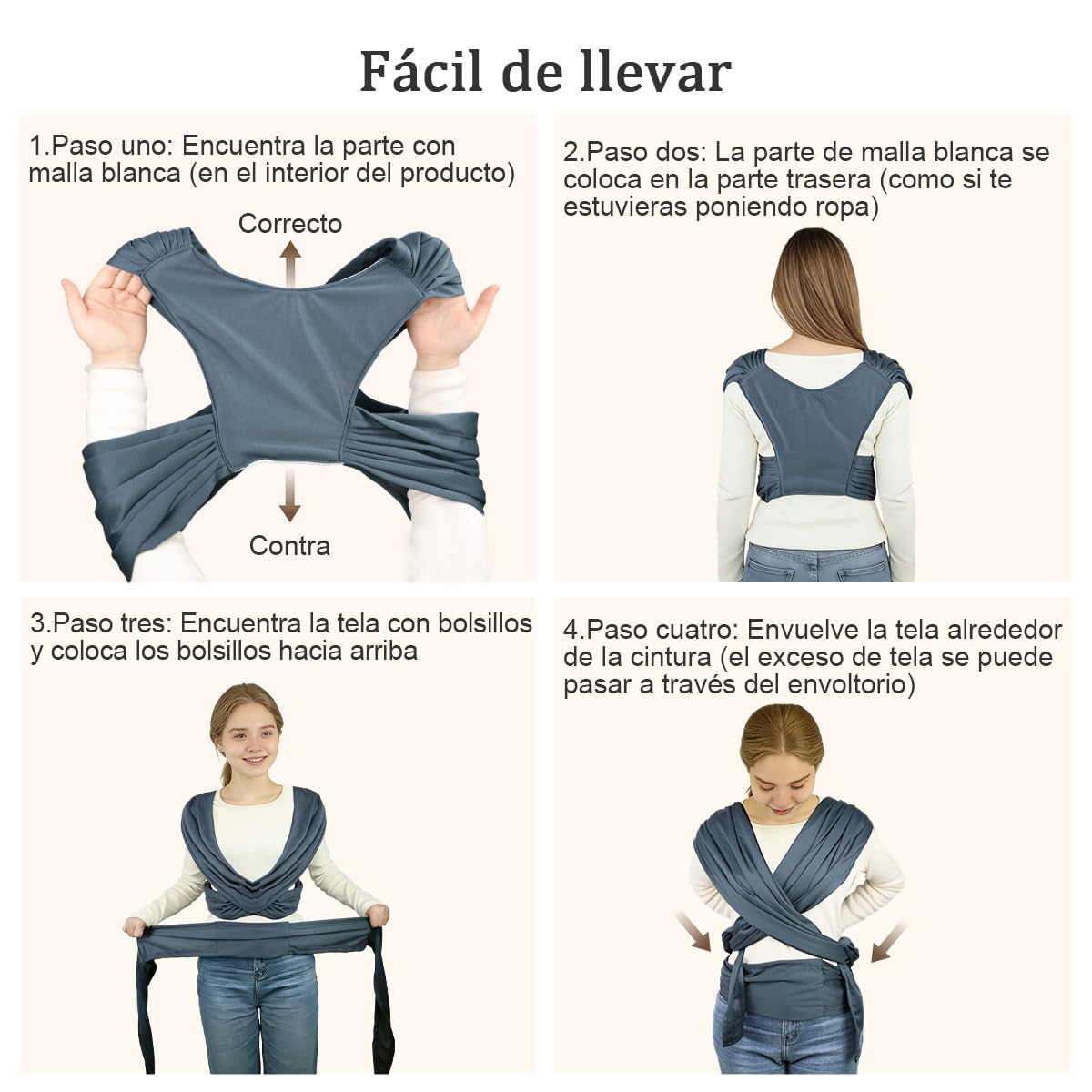 Fular Portabebés Ergonómico y Elástico para Bebés de 0 a 36 Meses, Ajustable desde Recién Nacidos hasta Niños Pequeños (Gris)