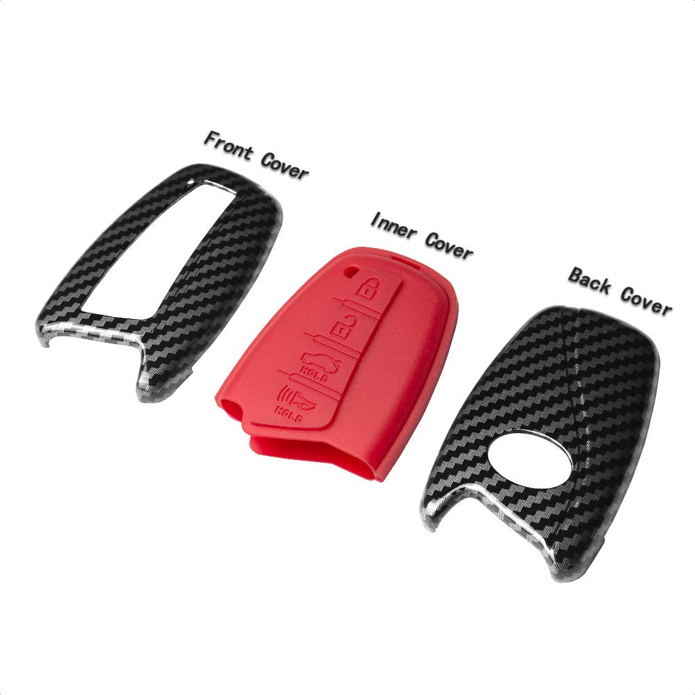 TANGSEN Smart Key Fob Funda personalizada Funda protectora Patrón de fibra de carbono negra Funda de silicona ABS para HYUNDAI AZERA EQUUS GENESIS SANTA FE SPORT Control remoto de entrada sin llave de 4 botones