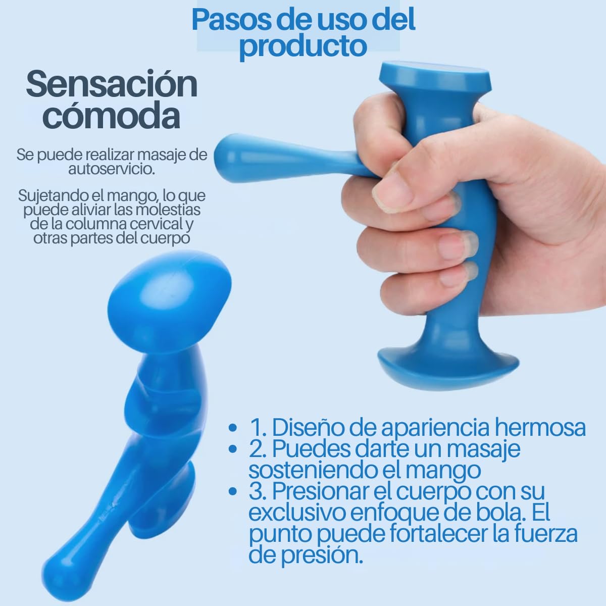 Masajeadores Manuales Veraly.mx Azul Diseño Ergonómico Shiatsu para Cuello y Espalda