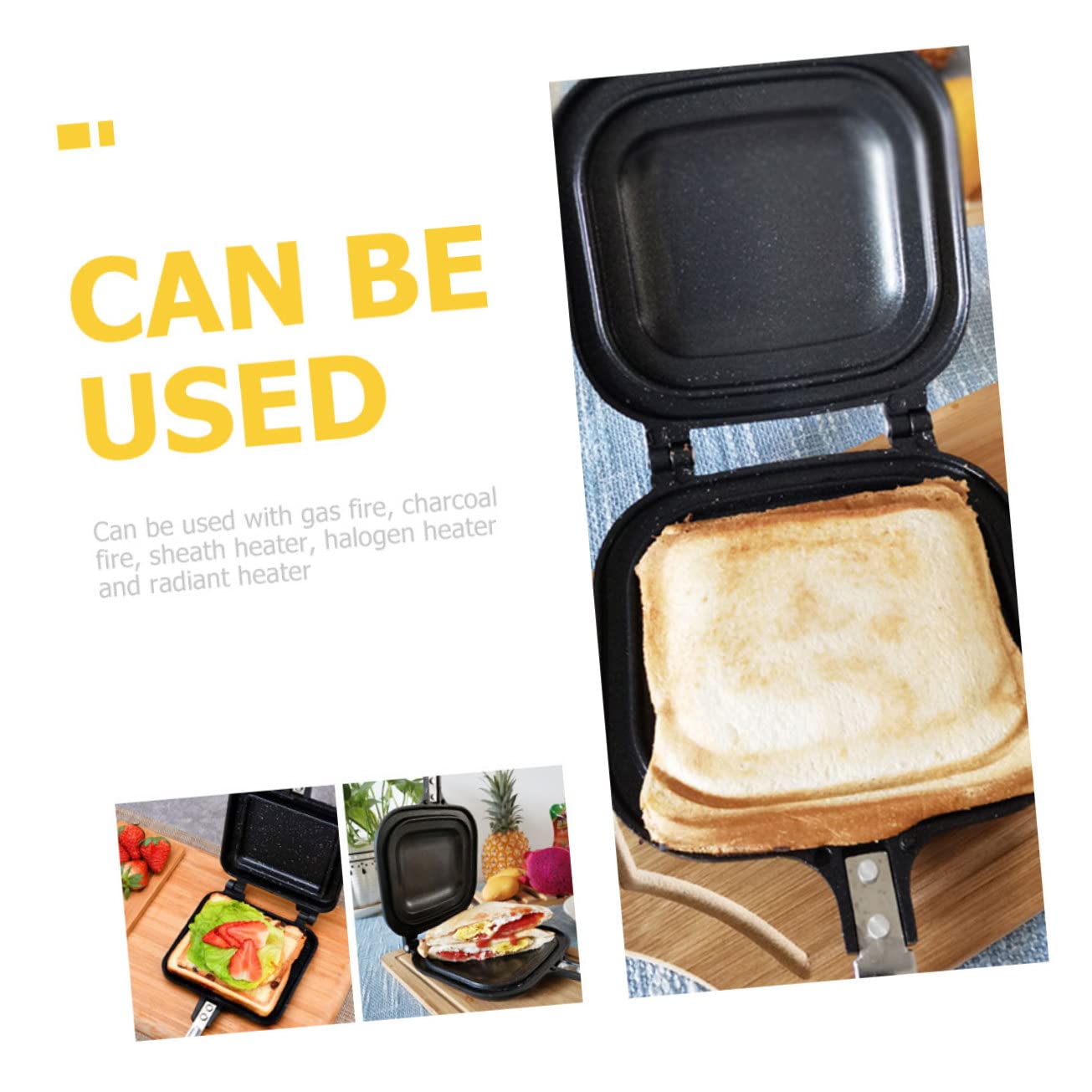 Anneome - Sartén de sándwiches para hornear antiadherentes, tostador de hierro doble, sándwichera, sartén para cocina, sartén para pan, sándwiches, sartén para cocina, sartén para sándwiches