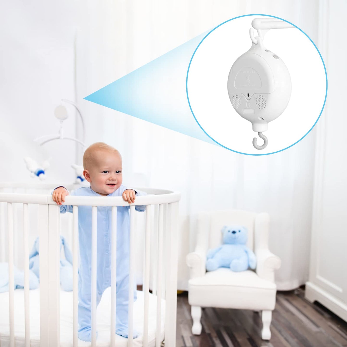 Caja Musical Móvil para Cuna De Bebé, Campana De Cama De Cuna Eléctrica, Crib Mobile Music Box Caja, Juego Musical, 35 Canciones, Juguete Ajustable, Motor Móvil para Regalos De Baby Shower